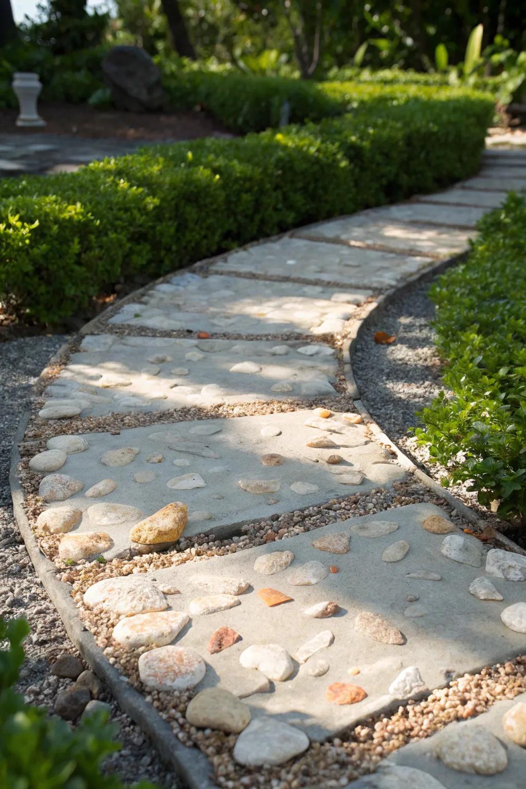 Transform your garden into a coastal retreat with this elegant shell and gravel path.
