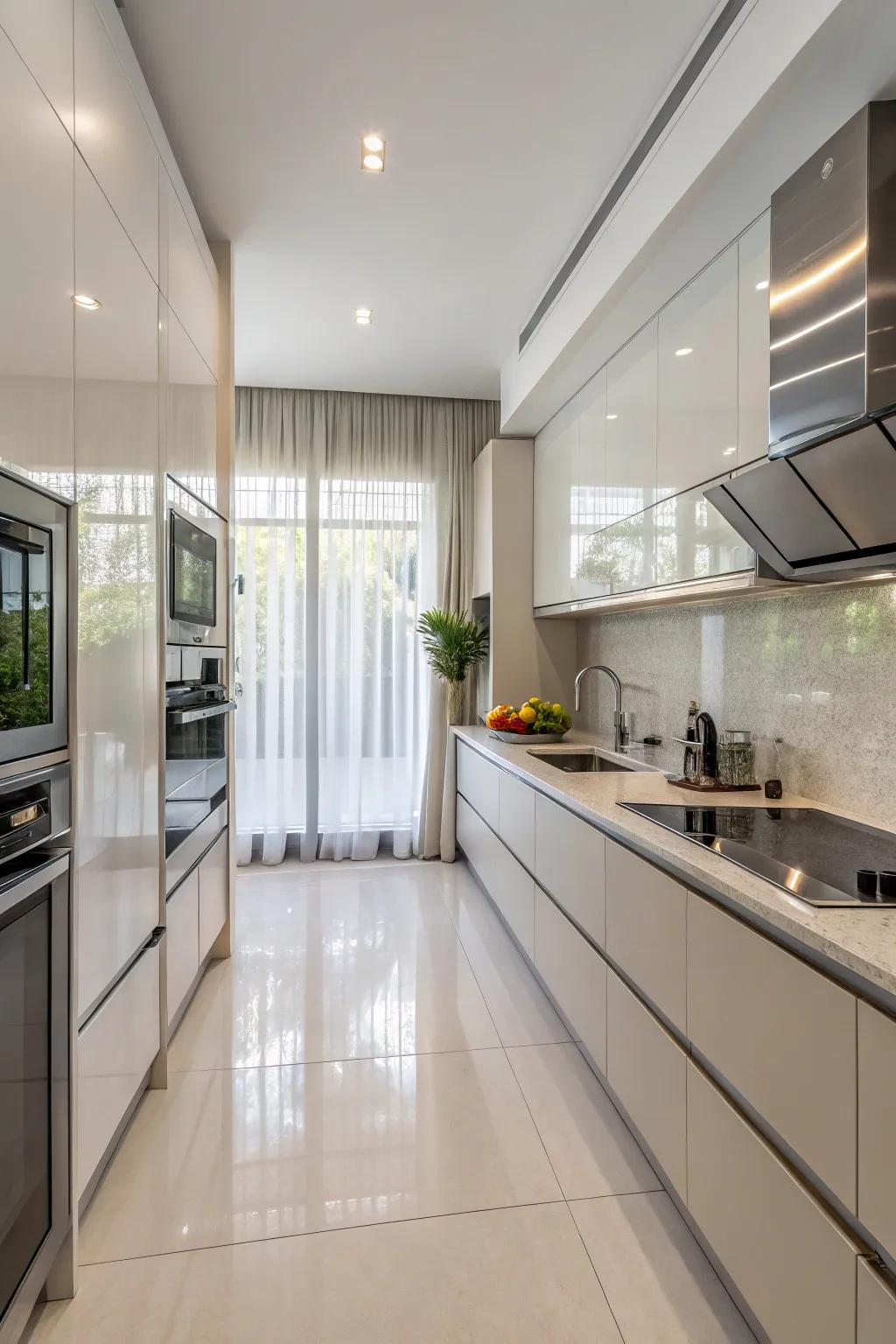 Integrated appliances create a seamless and modern kitchen design.