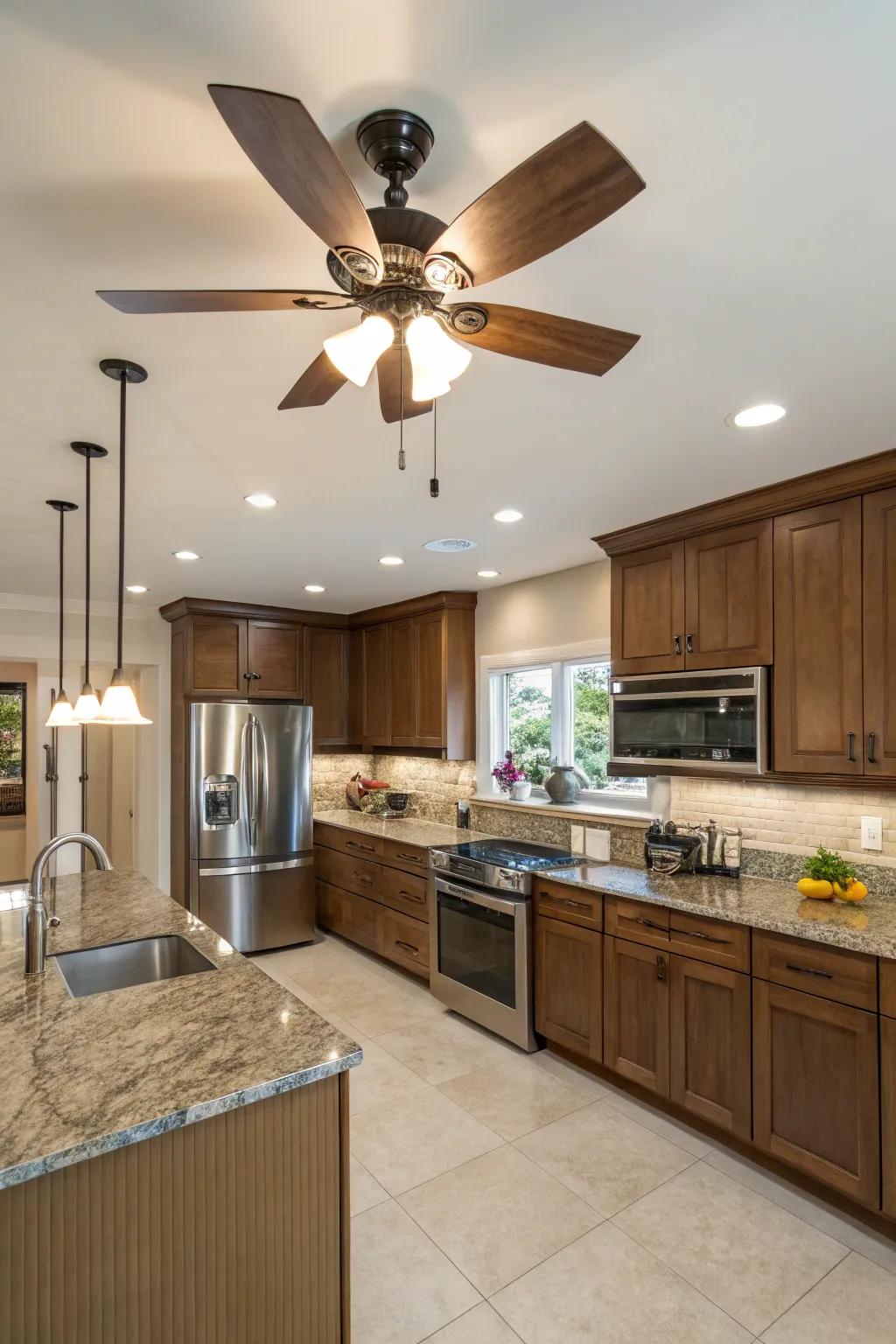 Ceiling fan with light for dual functionality.