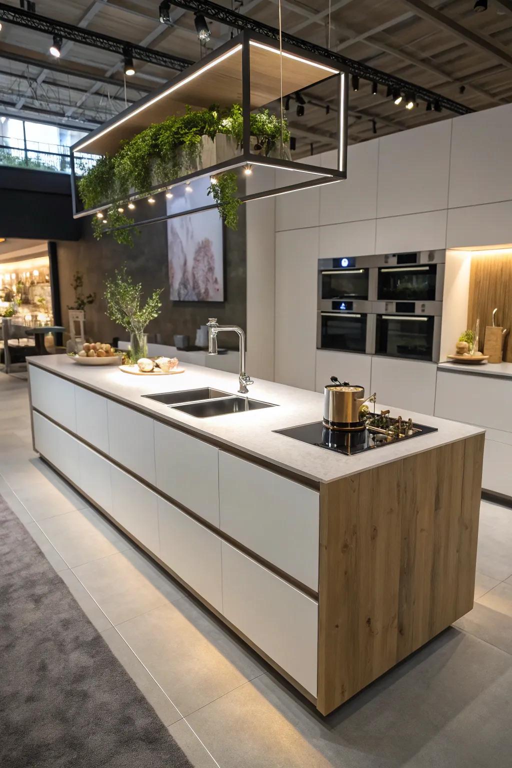 An innovative floating kitchen island that captivates with its design.