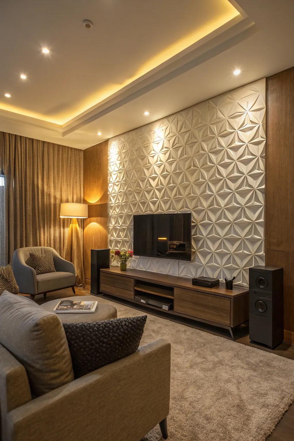 3D textured panels that add dynamic depth.