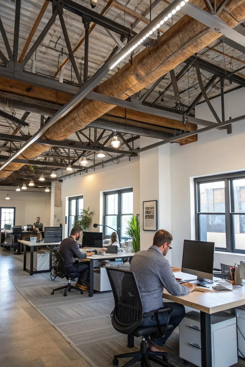 Ceiling beams introduce character and depth to your office space.