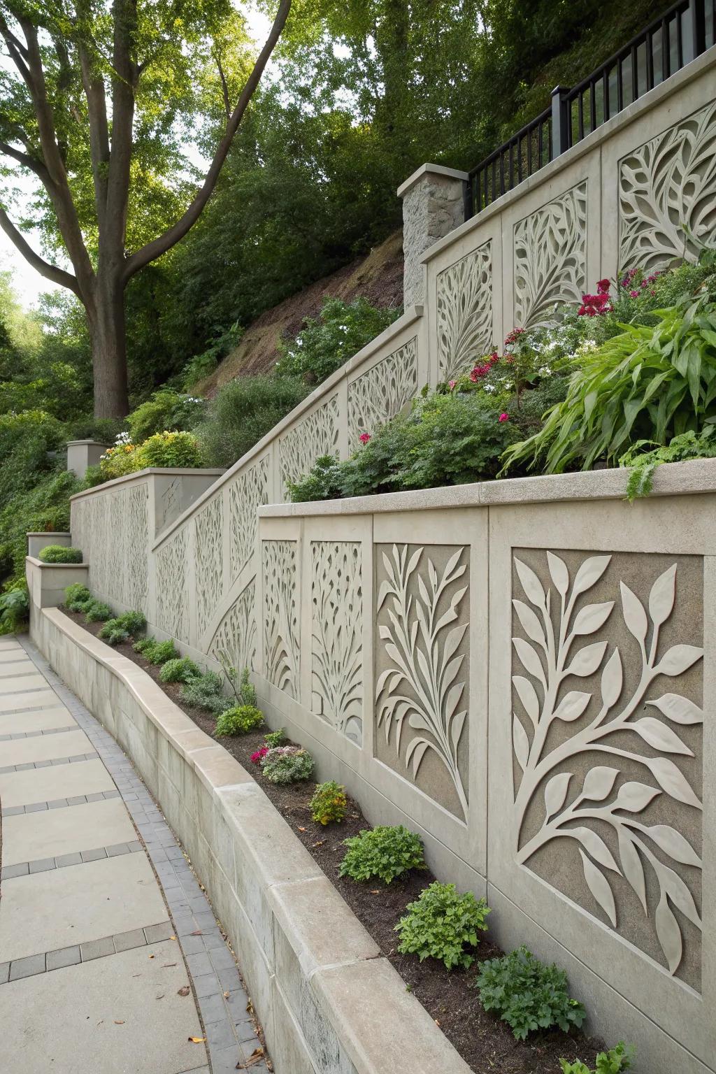 Ornamental patterned concrete wall appending intrigue.