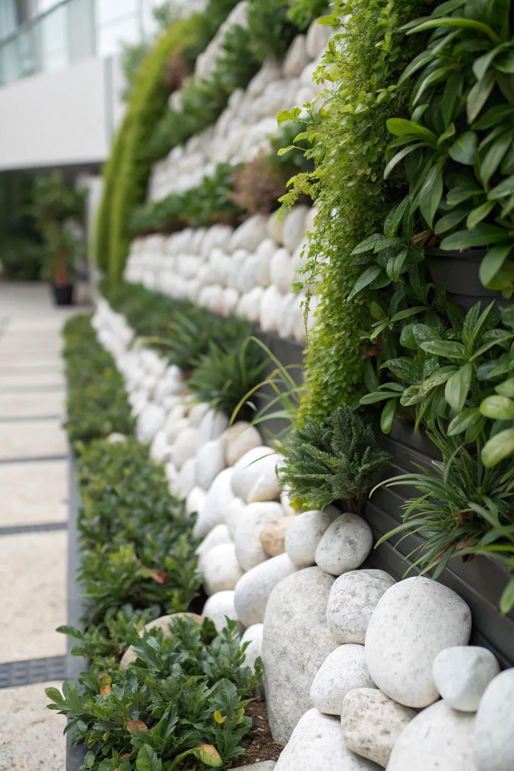 A unique upright garden showcasing alabaster stones, injecting dimension and providing a fresh perspective.