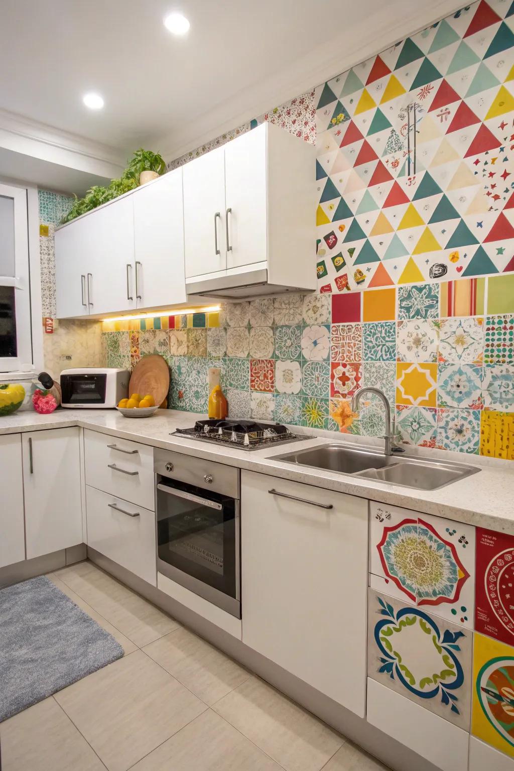 Playful mosaics express creativity and personality in the kitchen.