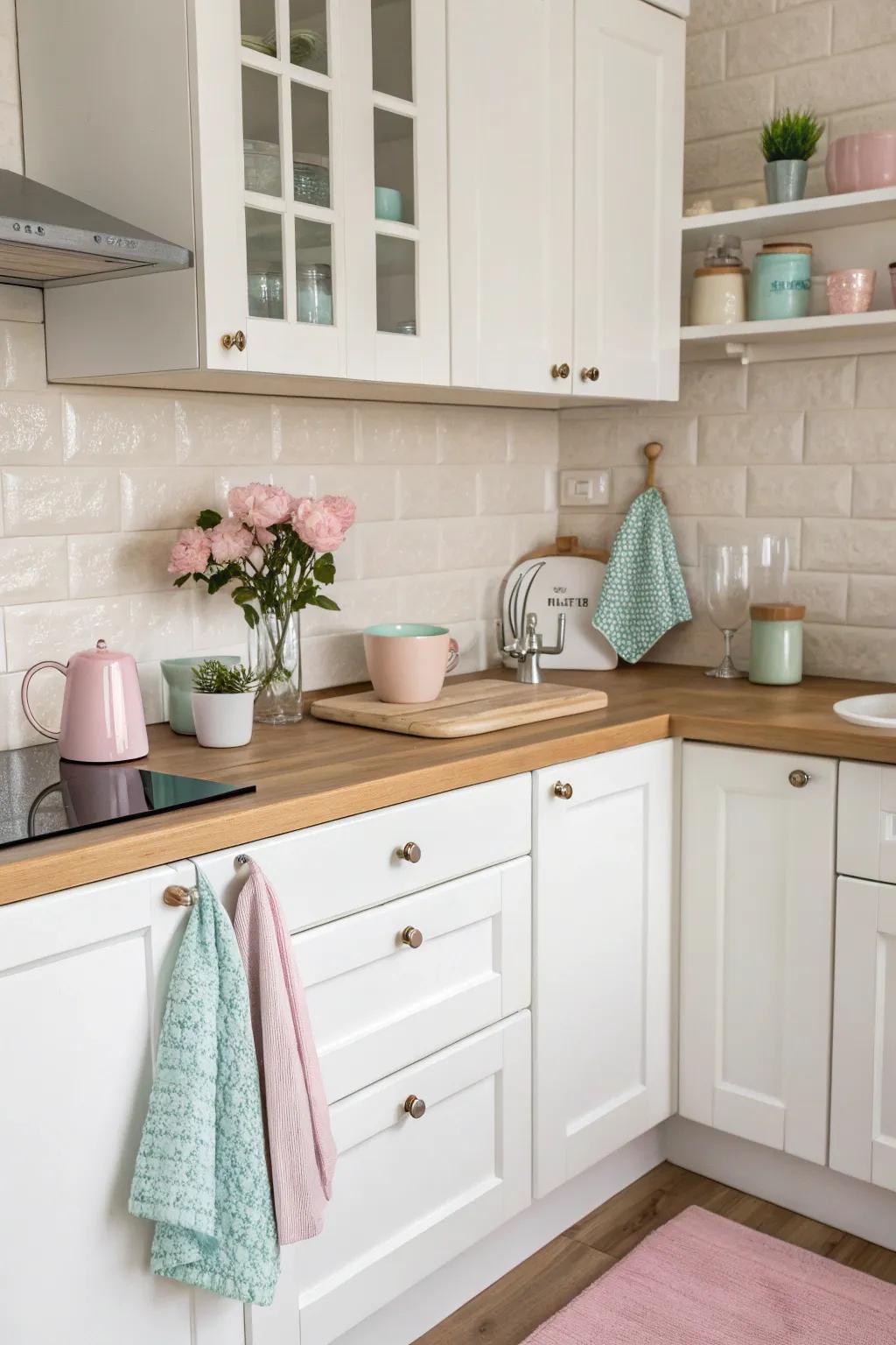 A subtle pop of color can add freshness to a neutral kitchen.