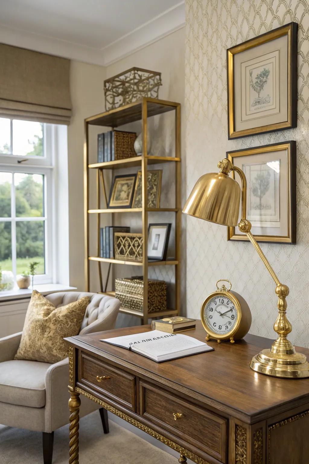 Accents of gold inject luxurious charm into a virtual background.