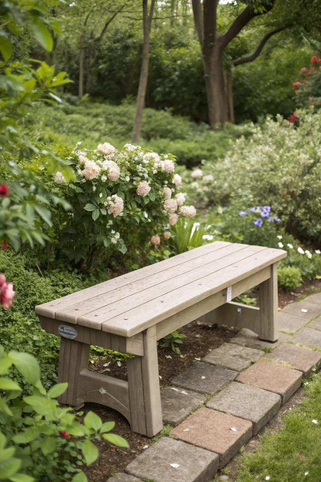 Eco-friendly bench made of recycled materials, blending style with sustainability.