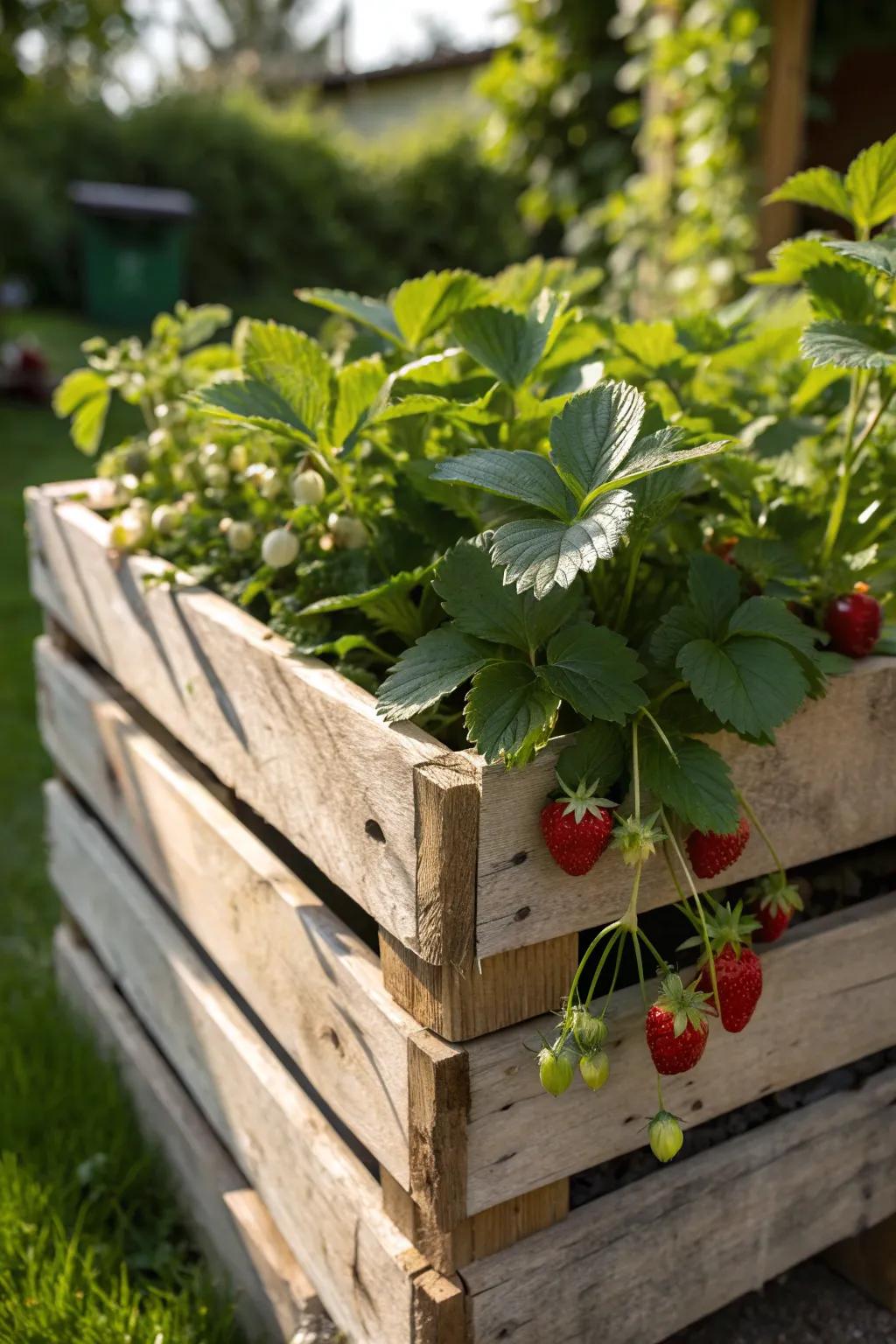 Harvest fresh strawberries with this stylish pallet planter—an essential for any garden enthusiast.