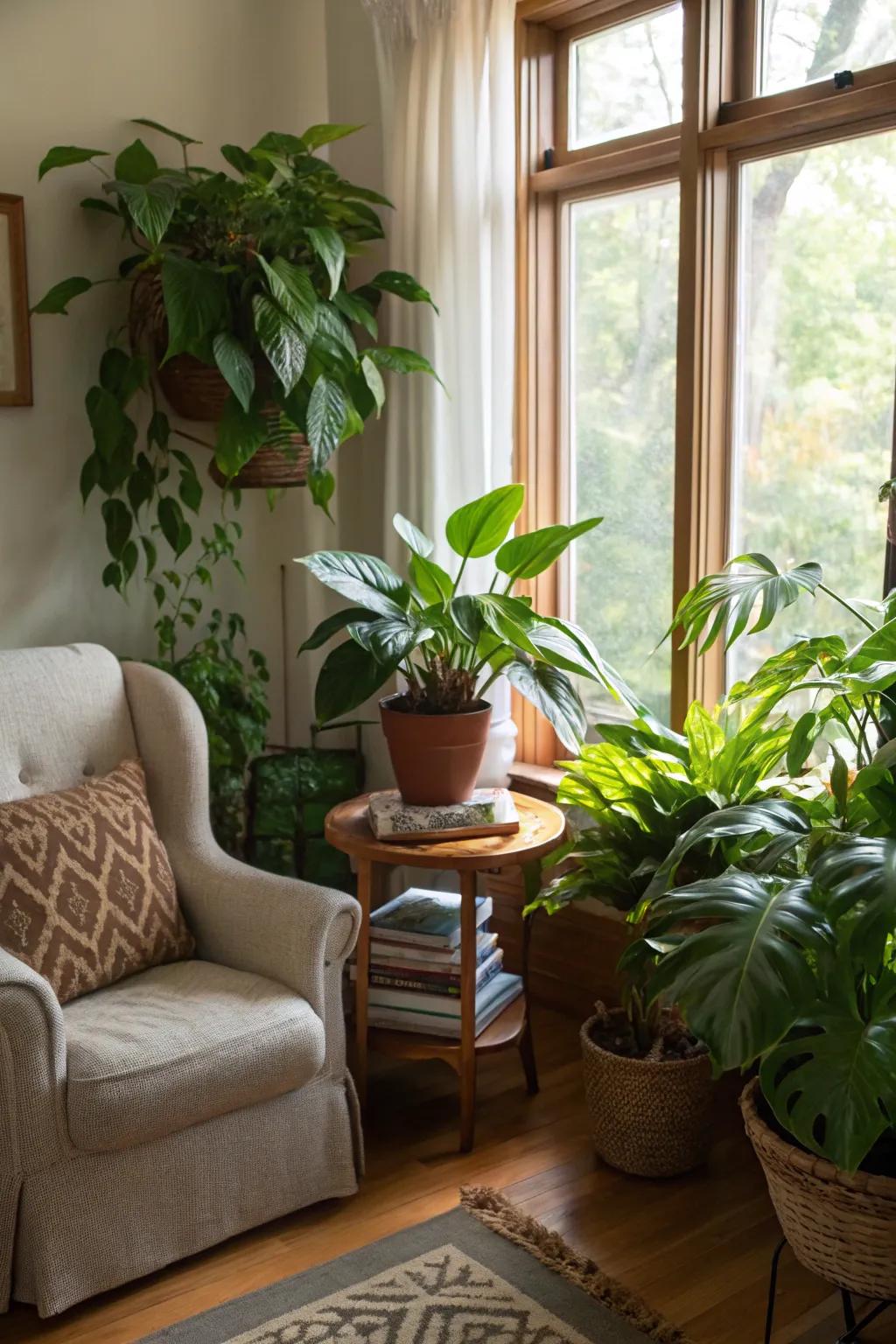 Enhance your reading alcove with a verdant aesthetic.