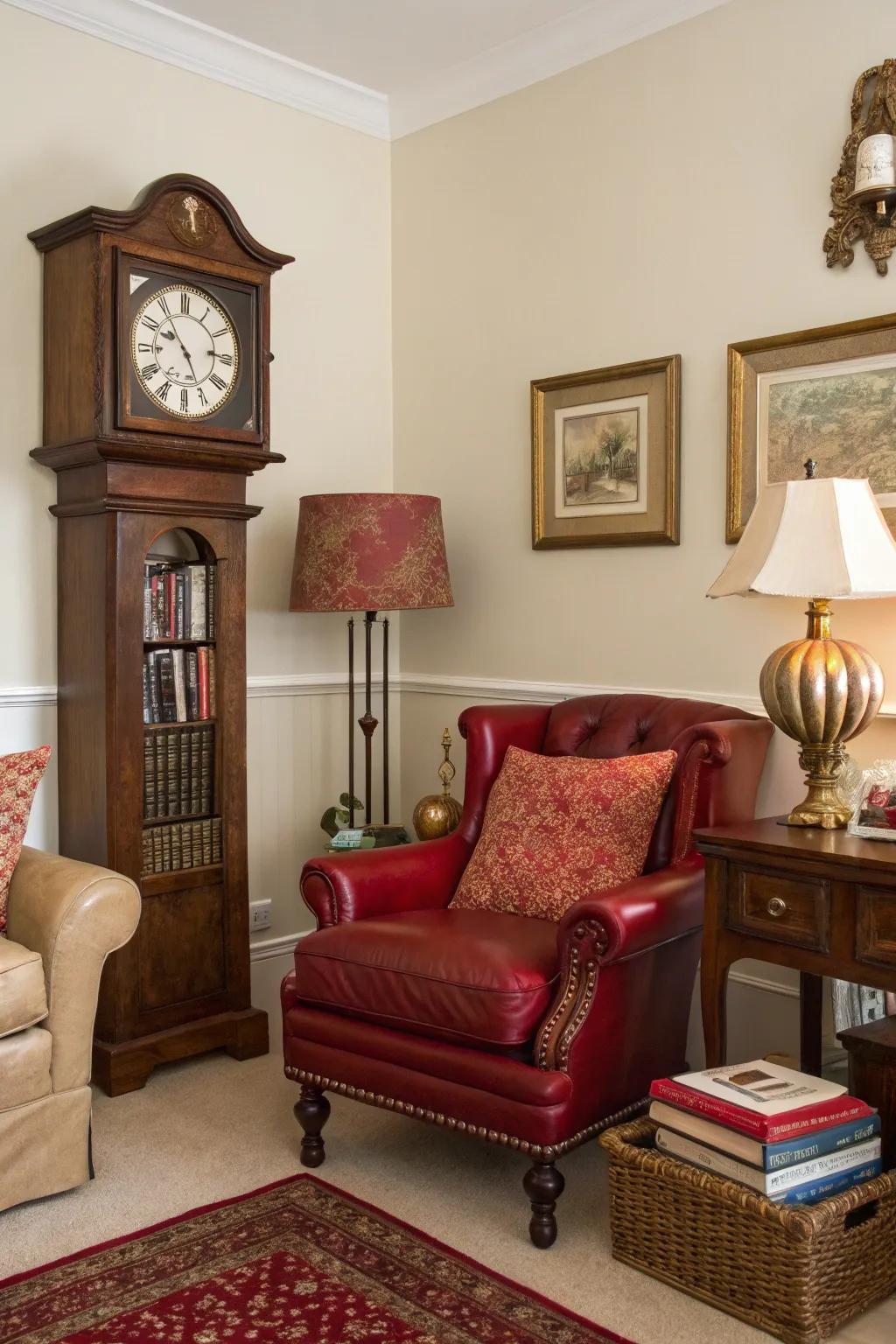 Vintage pieces add character and a touch of history to the decor.