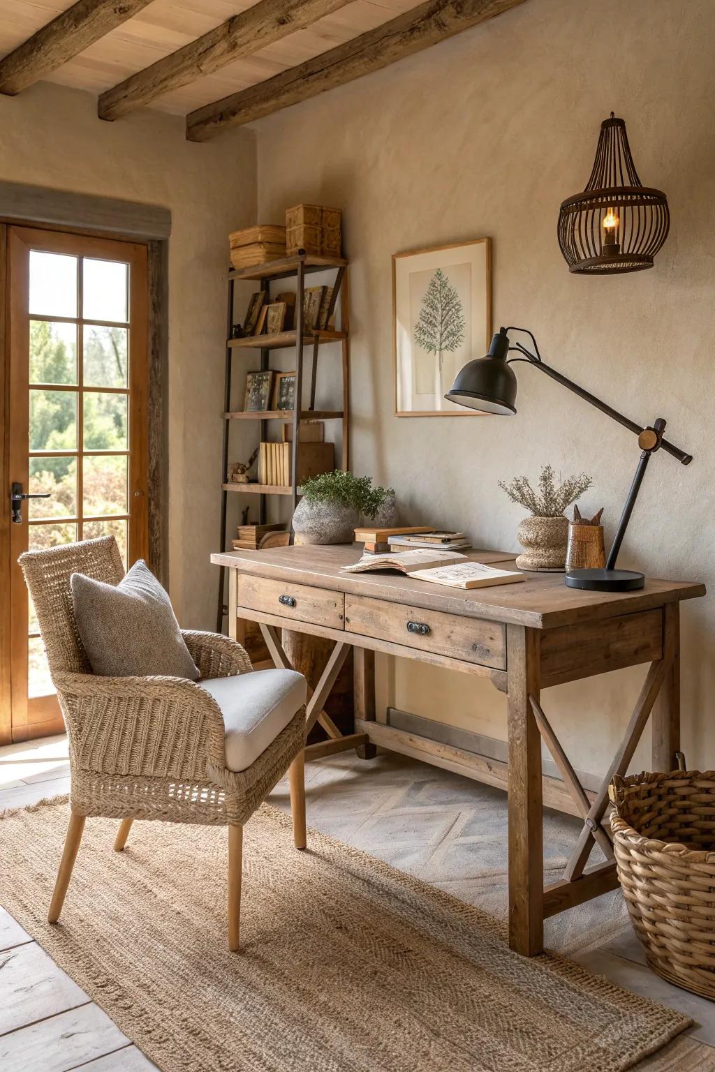 Multi lighting provides style in your rustic office.