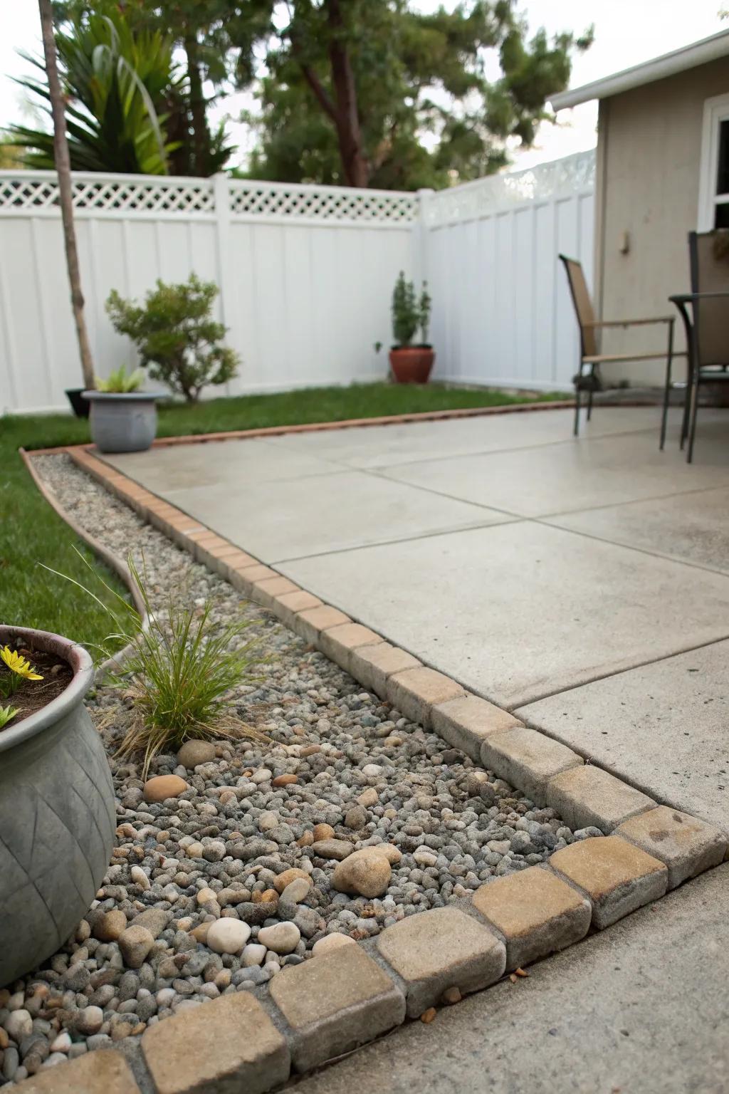 Gravel accents add texture and practicality.