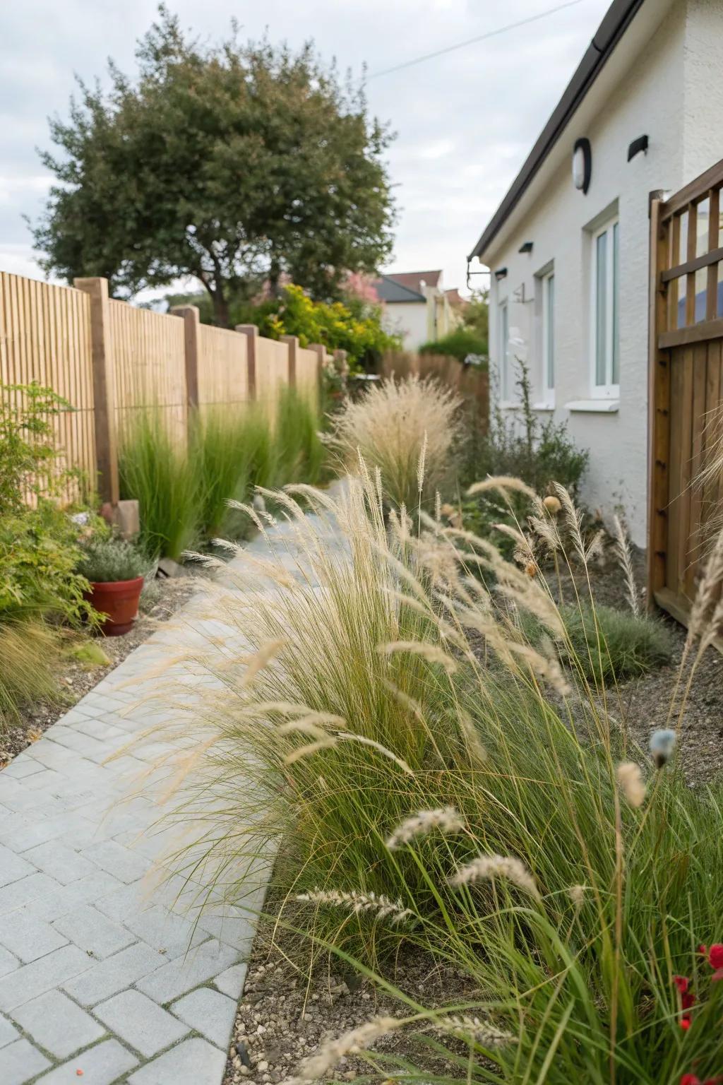Swaying ornamental grasses convey locomotion and grace to the garden.