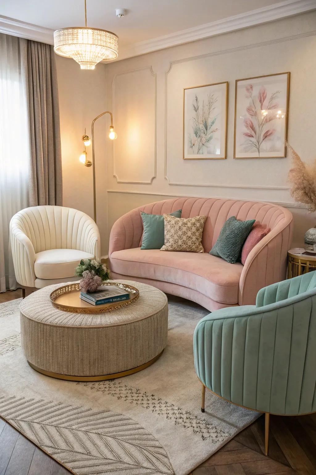 Furniture featuring curves softens and harmonizes the space.