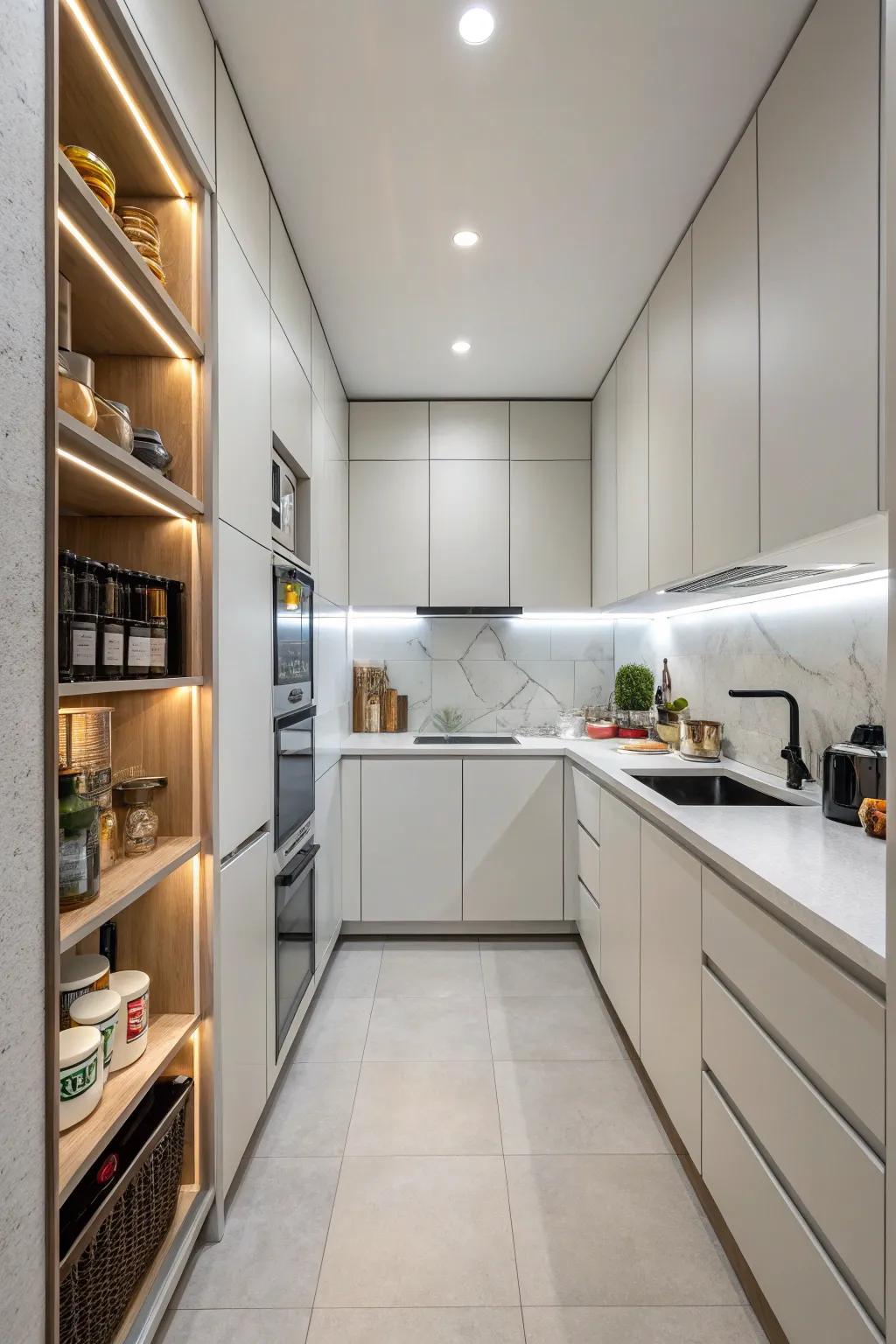 Concealed storage maintains small kitchens organized and clutter-free.