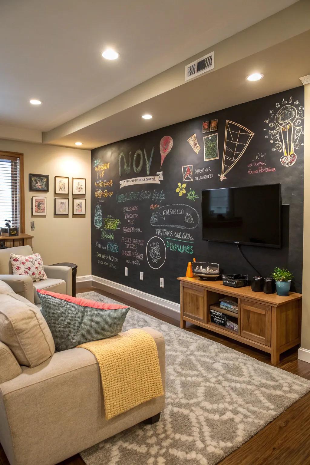 Chalkboard walls are a canvas for fun.