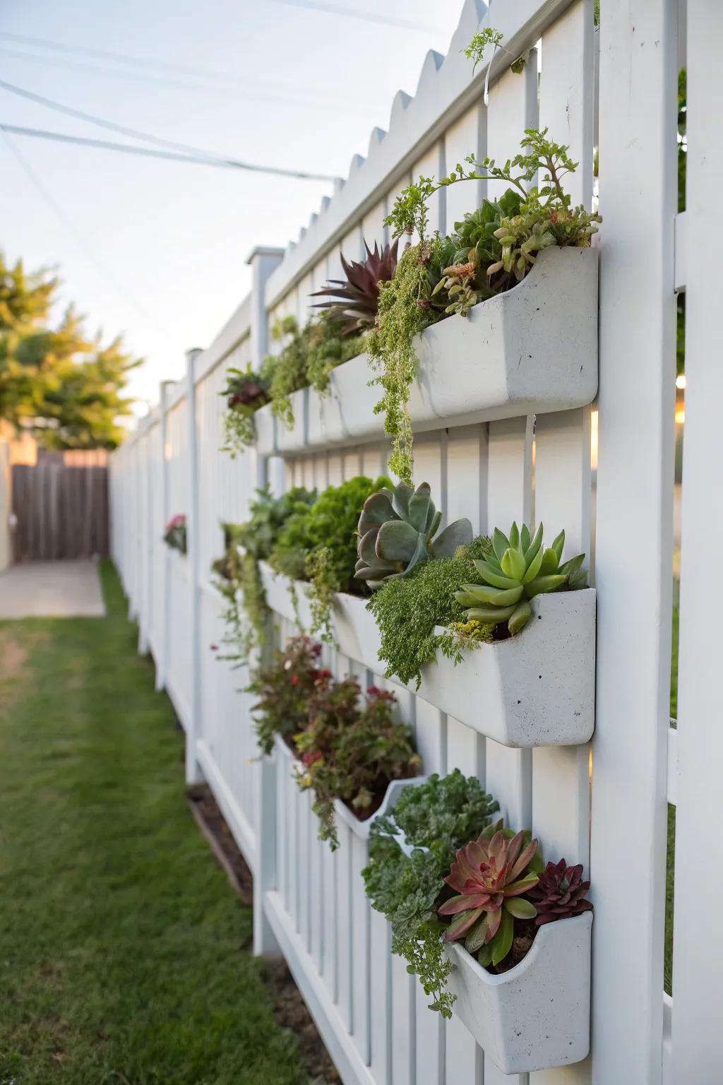 A vertical garden on a white boundary is a space-conserving avenue to append greenery.