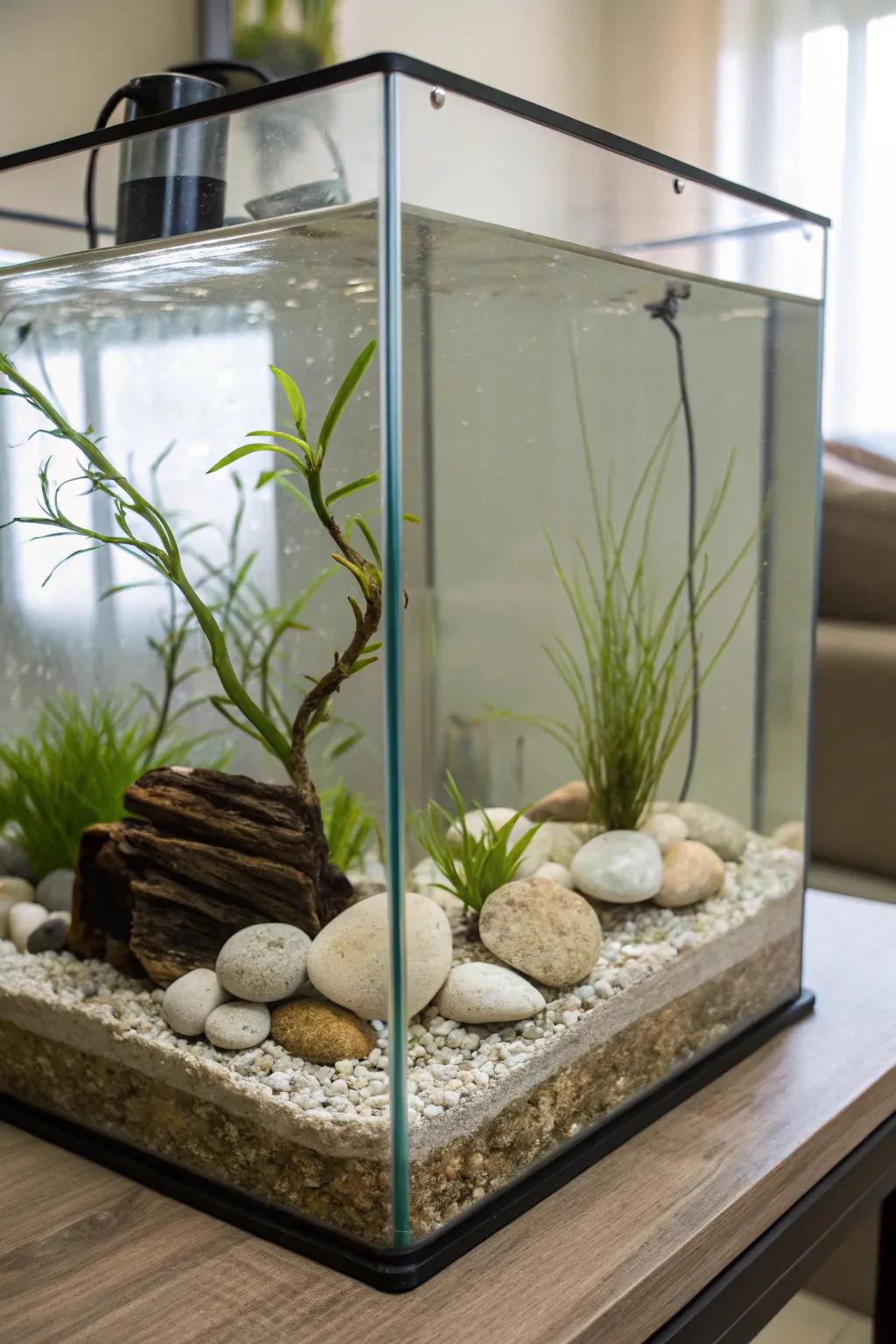 A Zen-inspired minimalist tank that brings peace and harmony to the space.