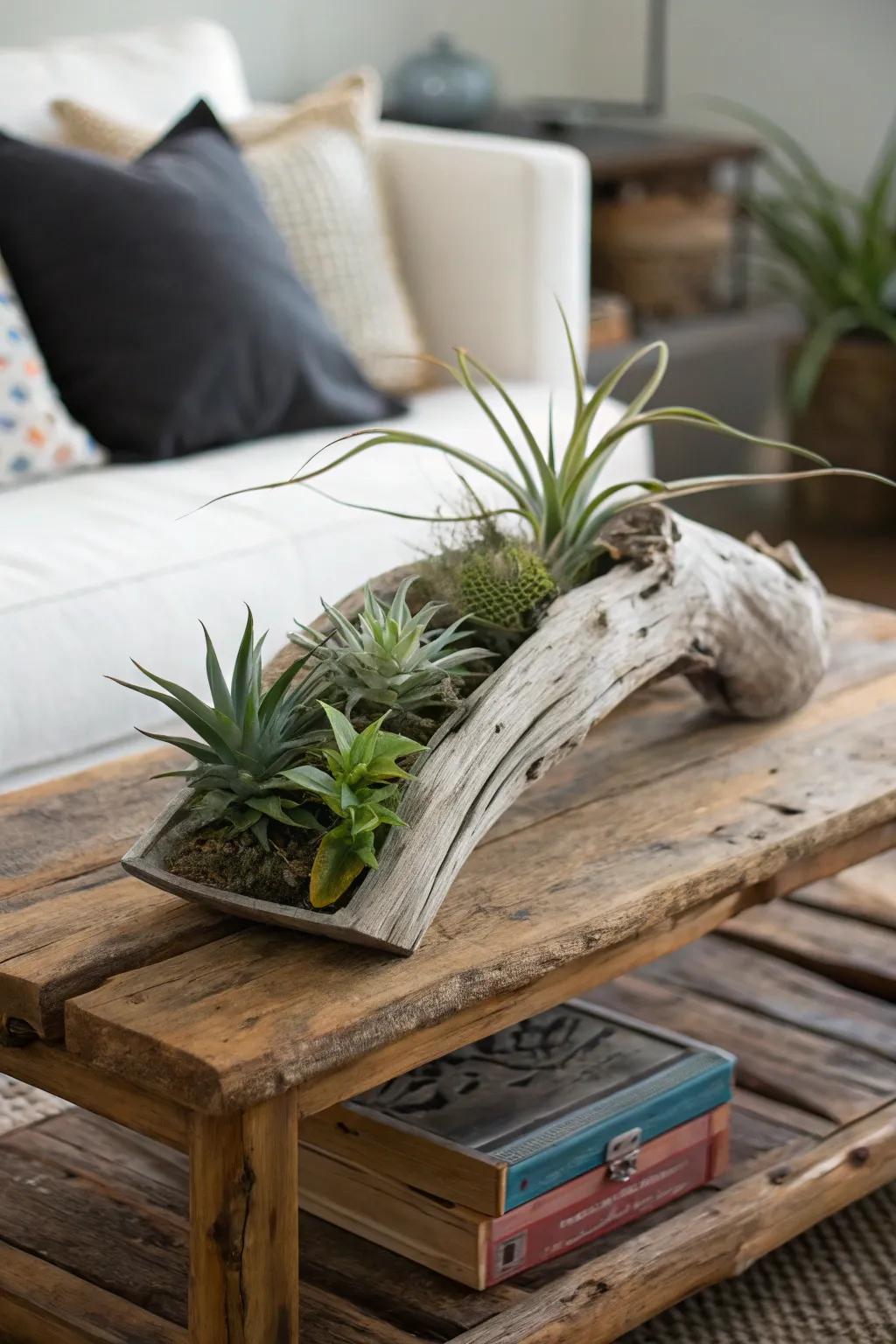 Driftwood lends a natural, rustic allure to air plant displays.