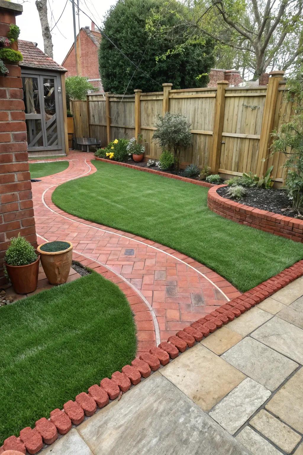 Red bricks add rustic charm to your lawn edges.
