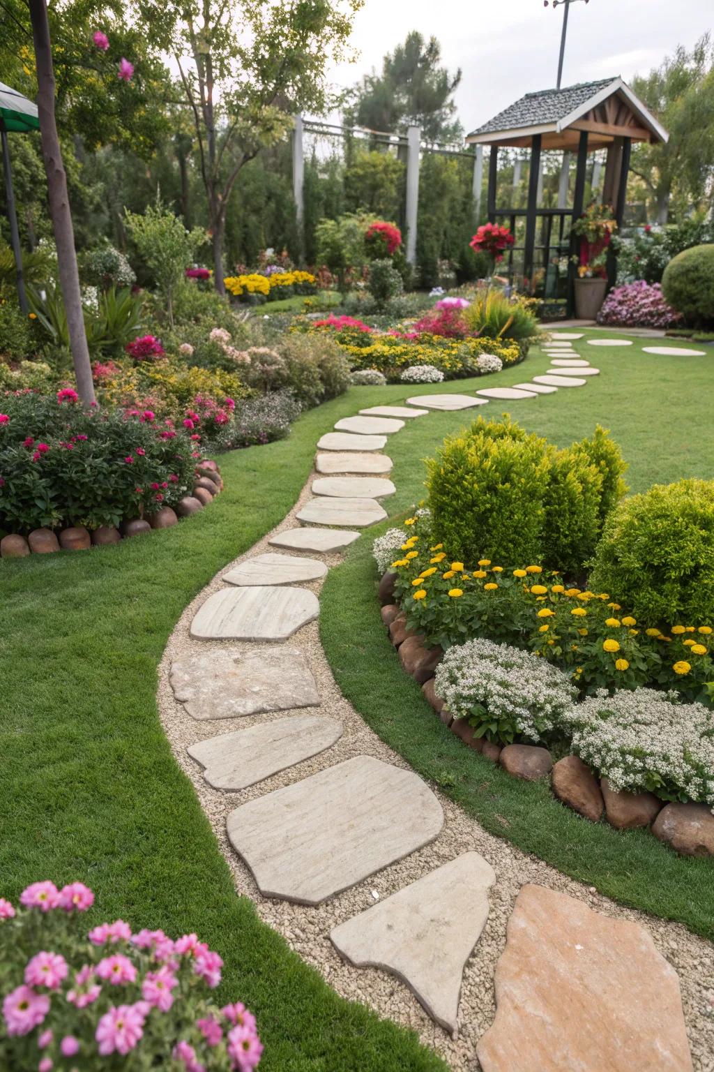 Enticing trails give character to your artificial turf garden.