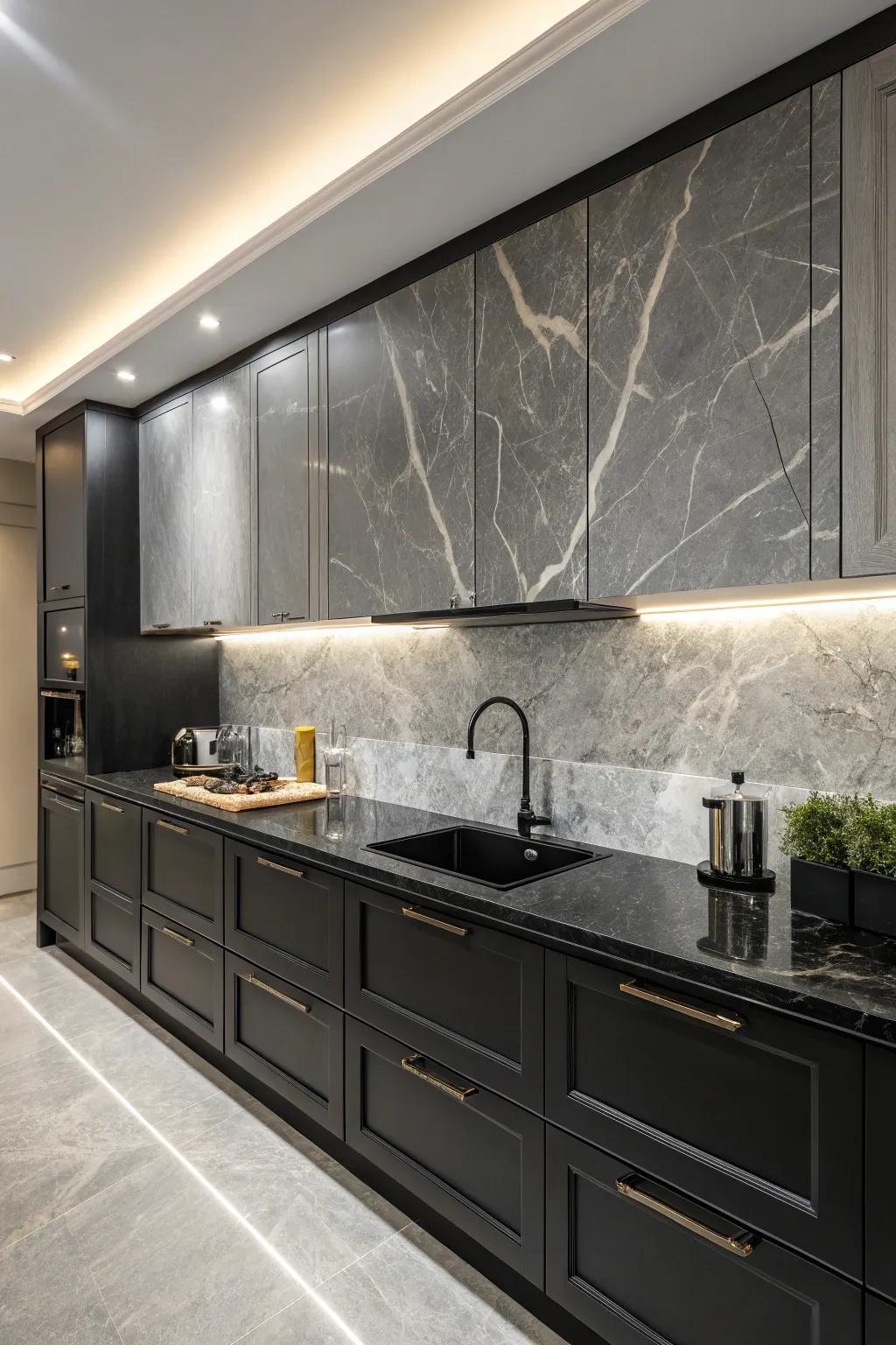 Slate-toned stone backsplashes bring an element of sophistication to any cooking space.