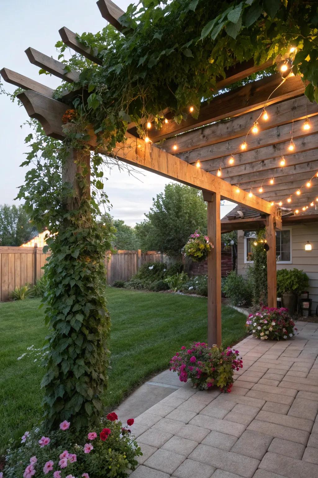 Design a captivating getaway with a garden-top awning.
