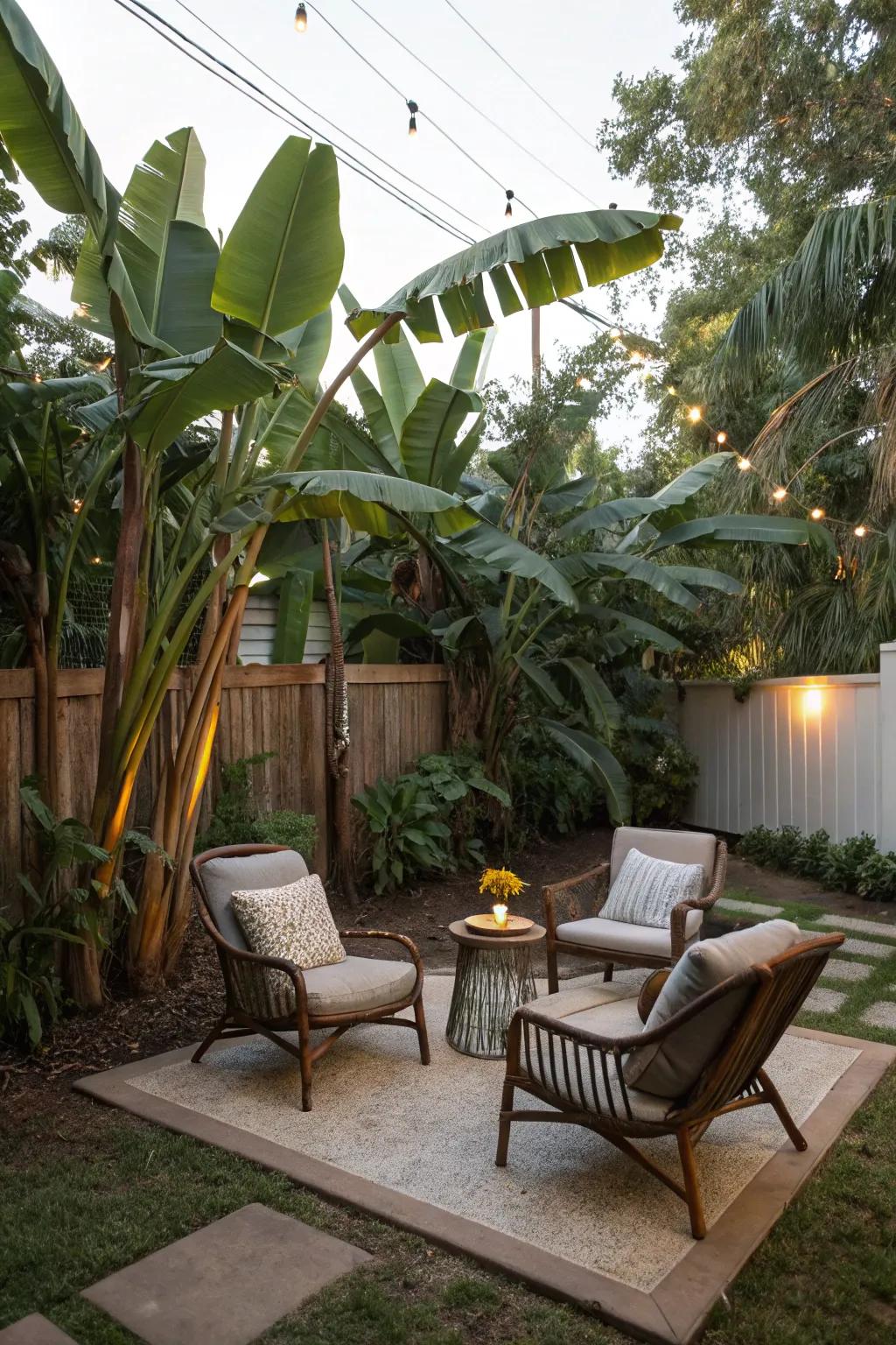 Unwind in your private nook embraced by banana trees.