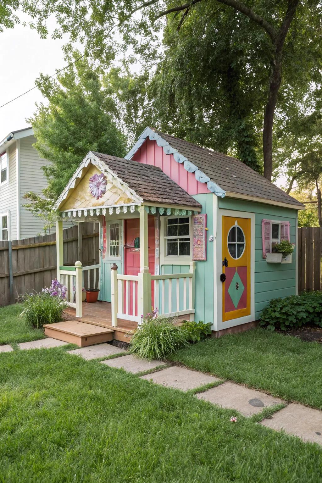 Bright colors bring a mini-house clubhouse to life.