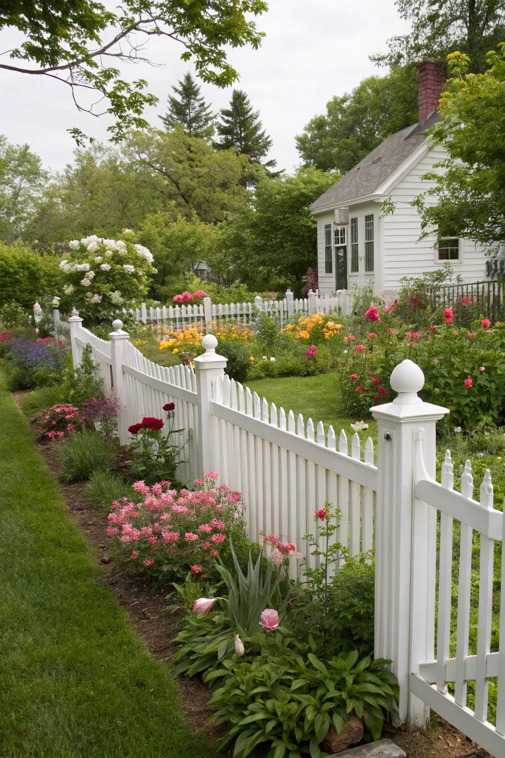 A classic white paling fence adds charm and warmth to the yard.