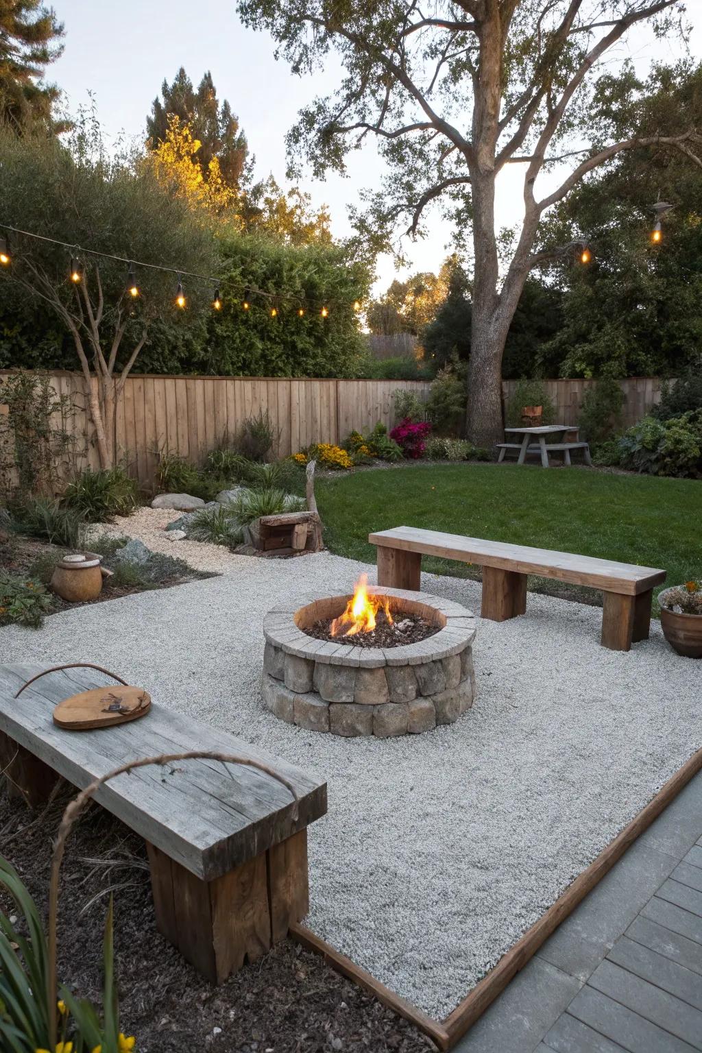 A stone chip border introduces elegance as well as practicality to your bonfire spot.
