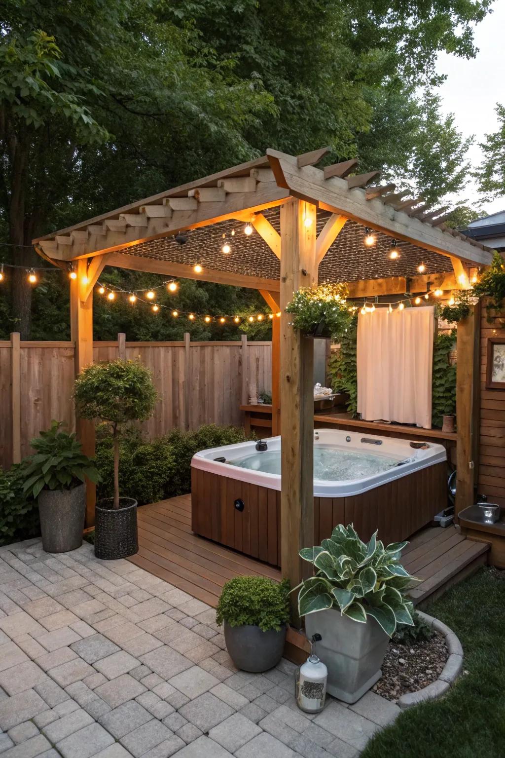 A pergola offers both privacy and a stylish setting for your hot tub.