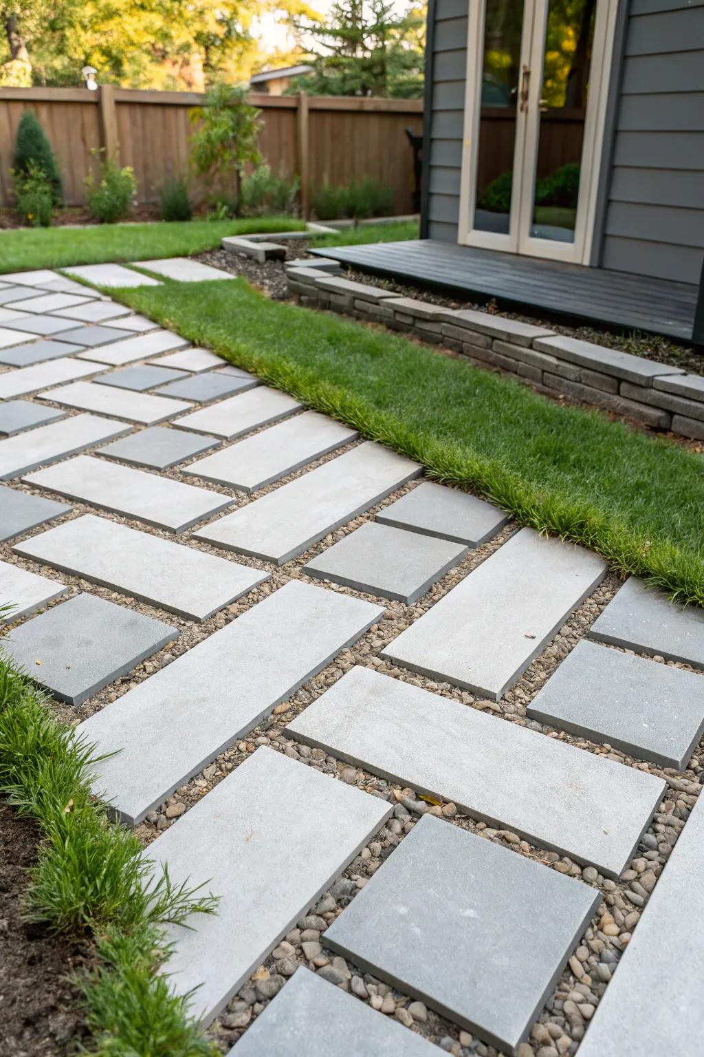 Transform your backyard with modern concrete pavers, where sleek design meets natural beauty.