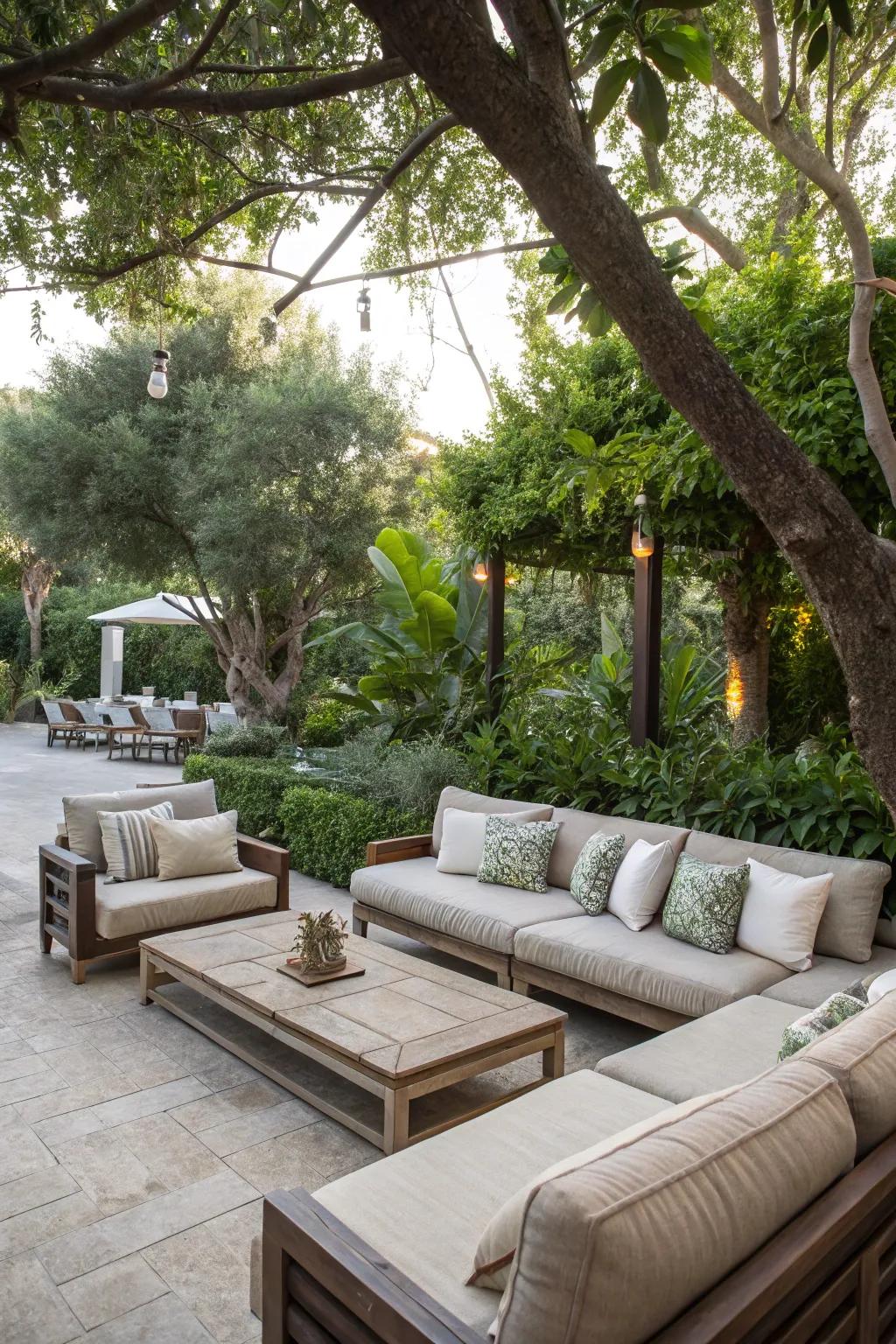 An open-air living room provides comfort and style for any backyard setting.