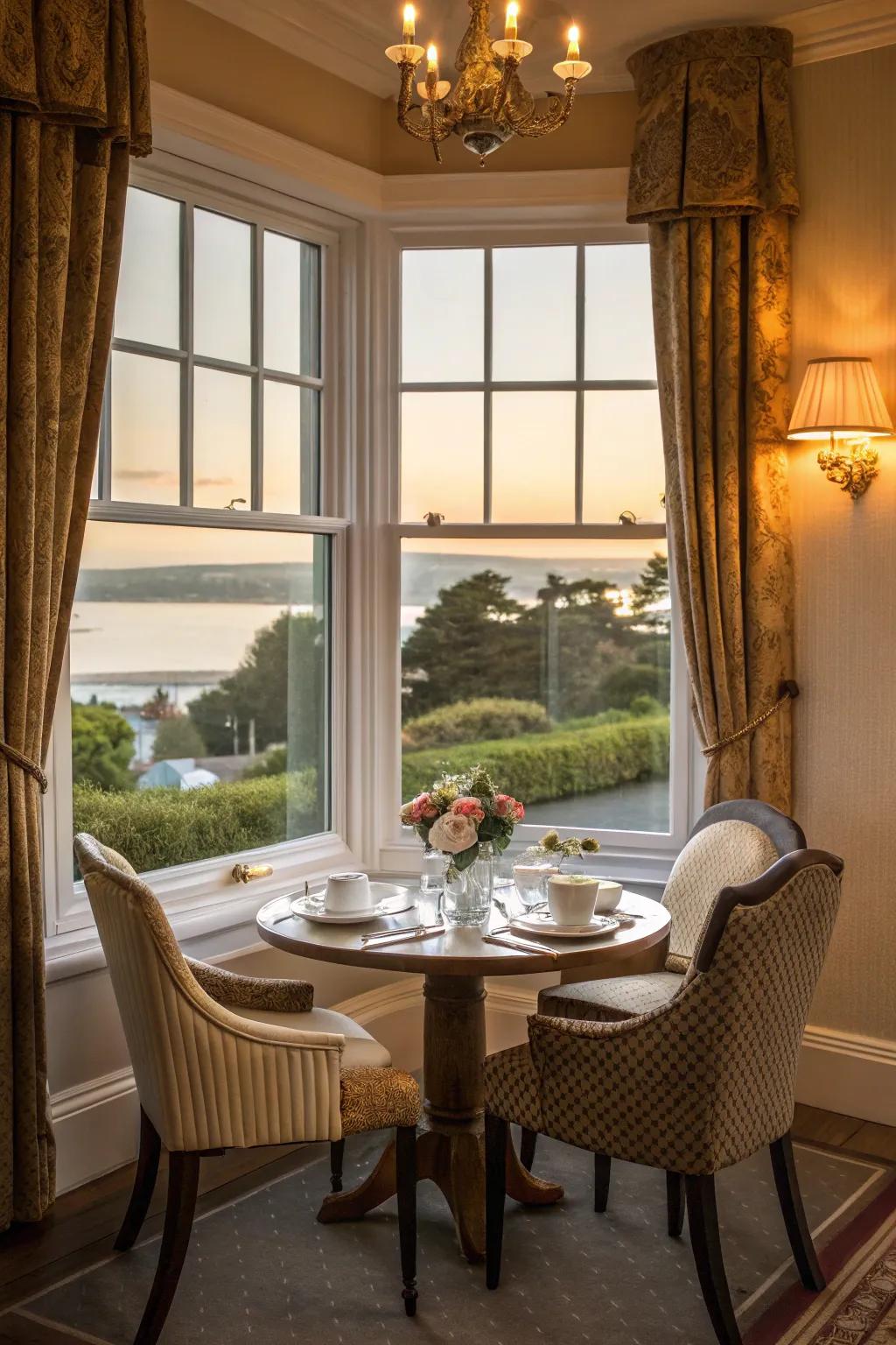 Savor meals with picturesque views by establishing a dining zone in your bay window.