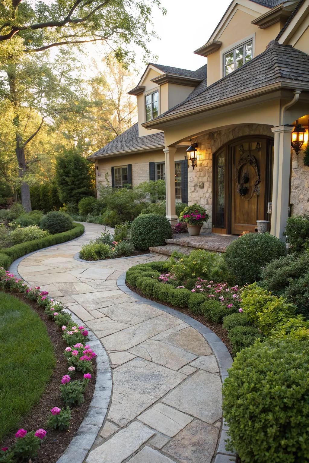 A lovely stone pathway guides people through the garden.