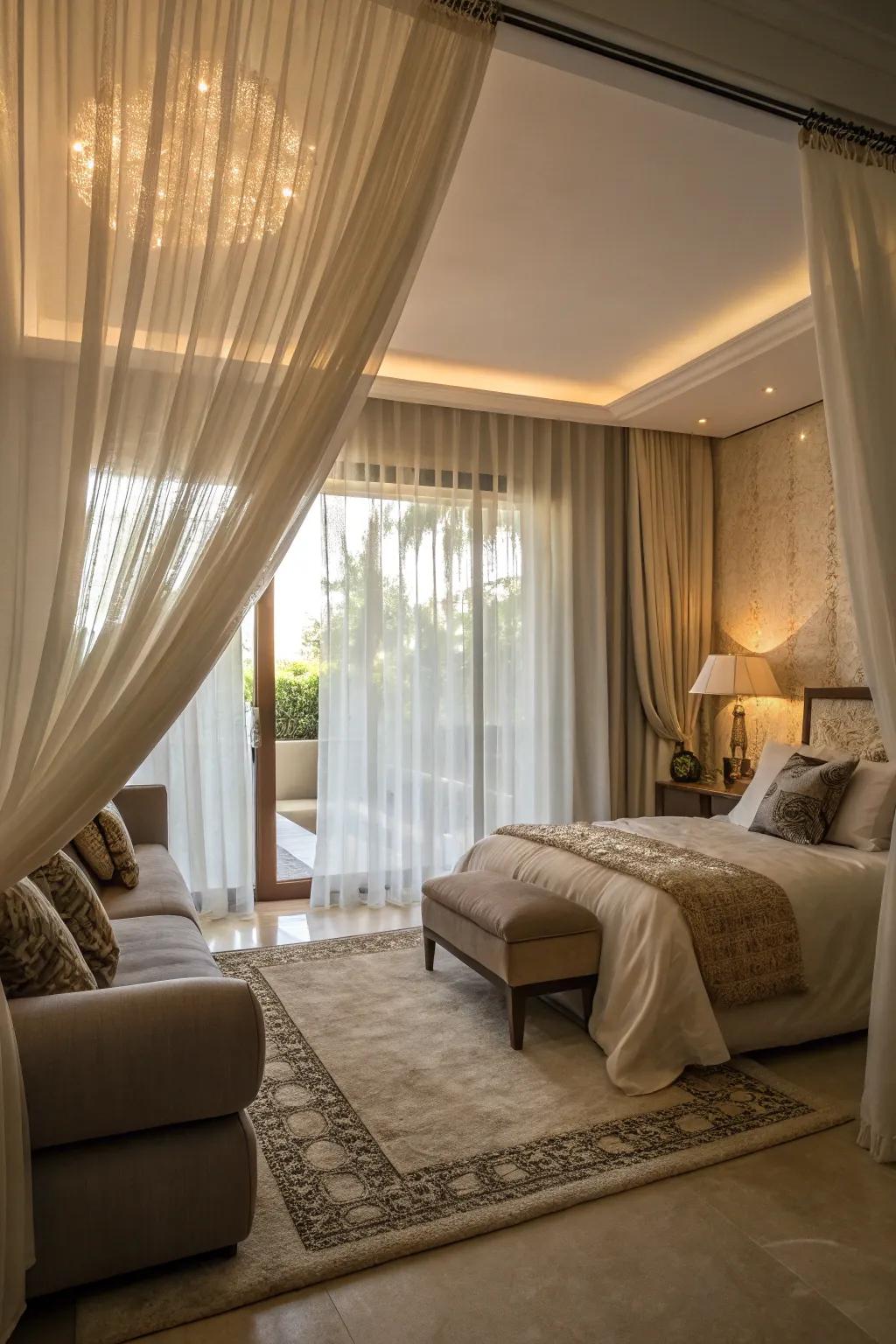 Sheer curtains provide privacy while maintaining an open feel.