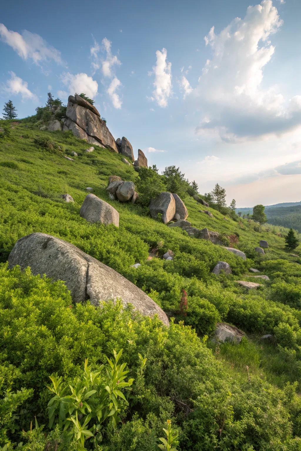 Stones and rocks enhance the stability and aesthetic of slopes.