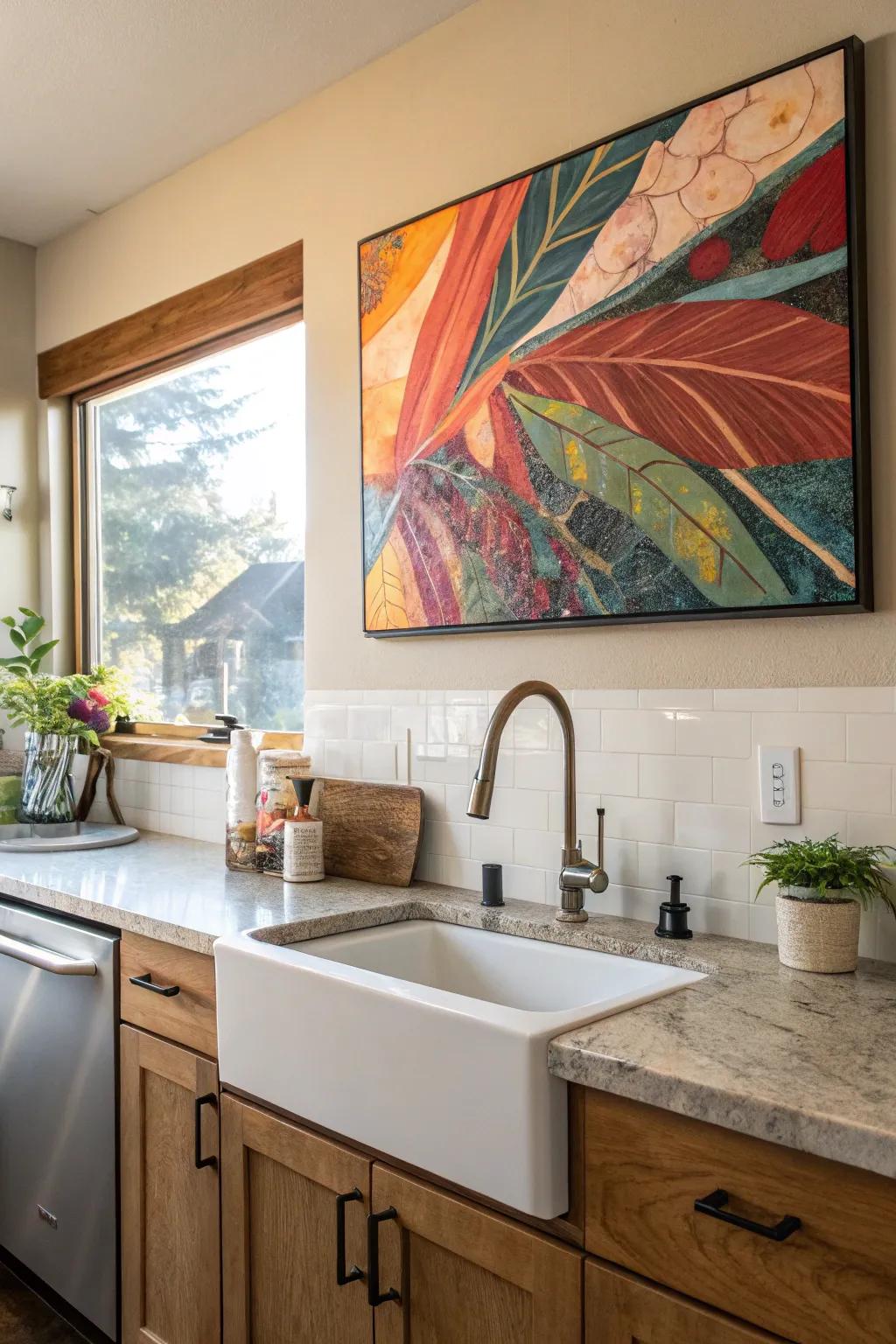 A striking piece of art can transform your kitchen space.