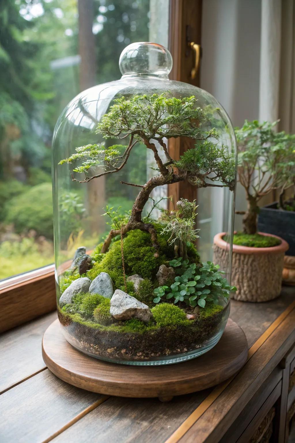 Bonsai terrarium creating a captivating micro-ecosystem
