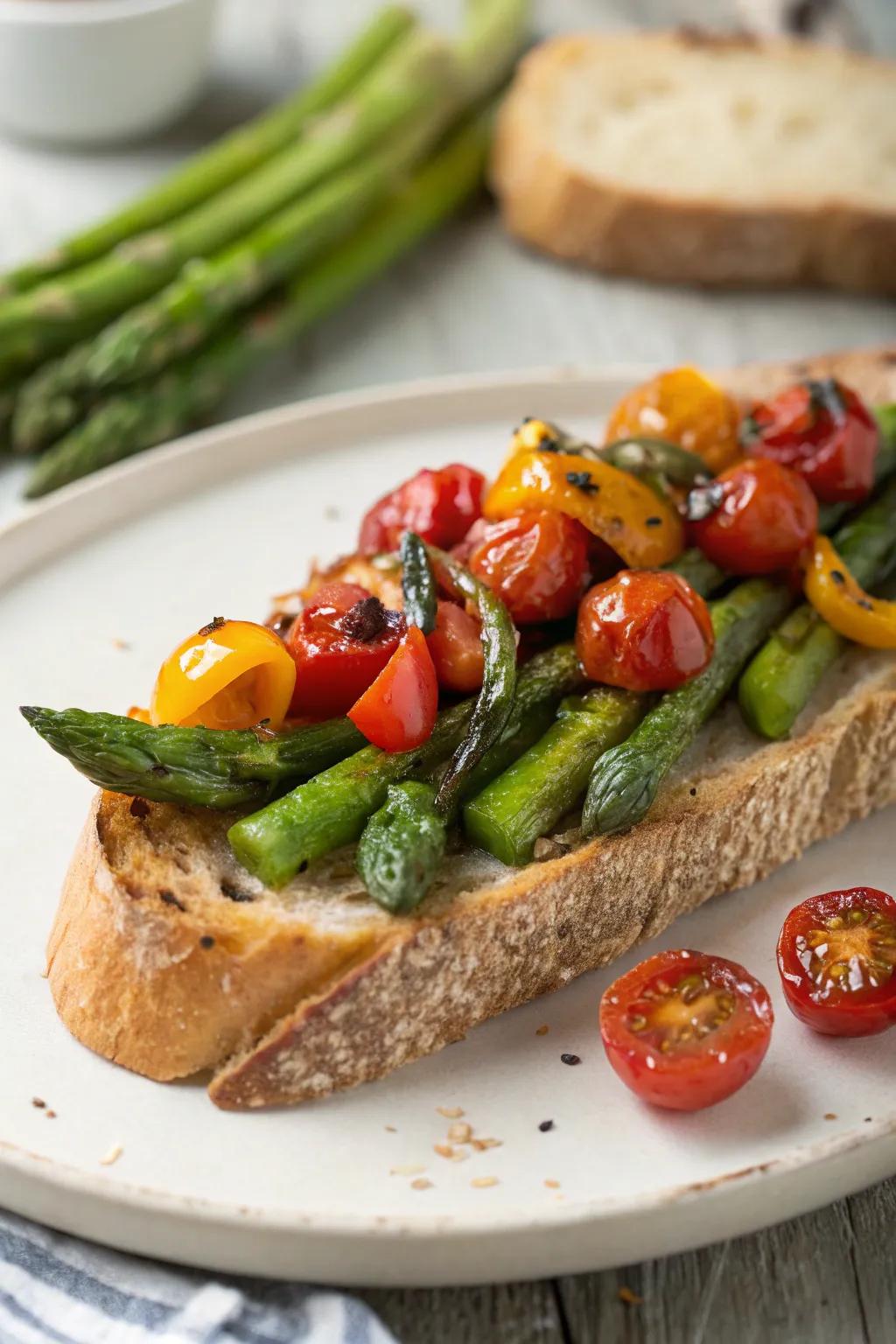 Enhance your toast with a colorful assortment of roasted vegetables.
