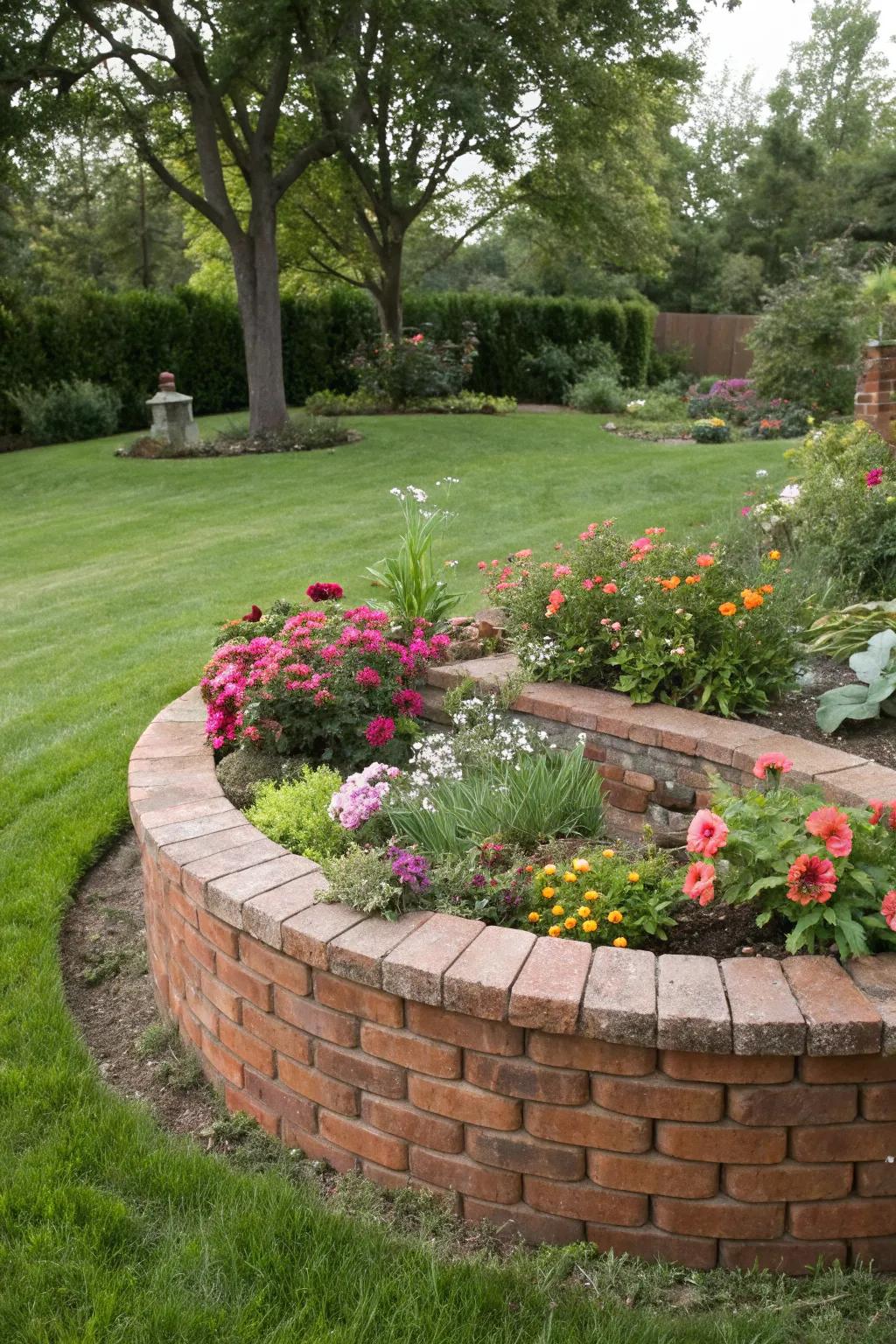 Add a charming twist to your garden with a circular brick raised bed.