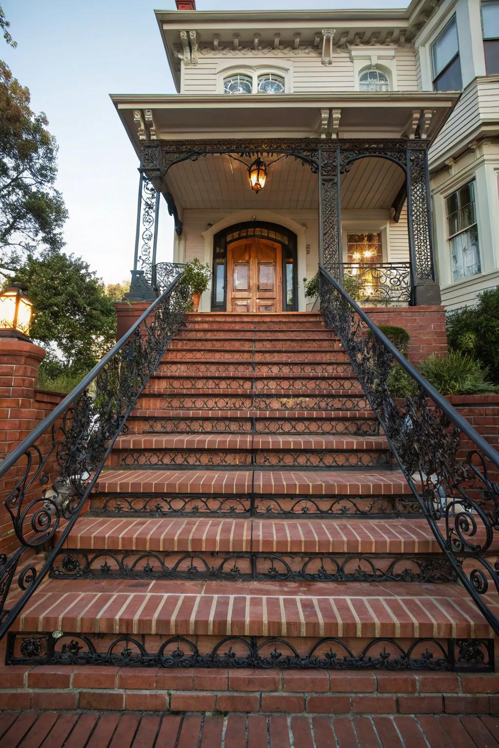 Stately brick steps enhancing a home's entrance.