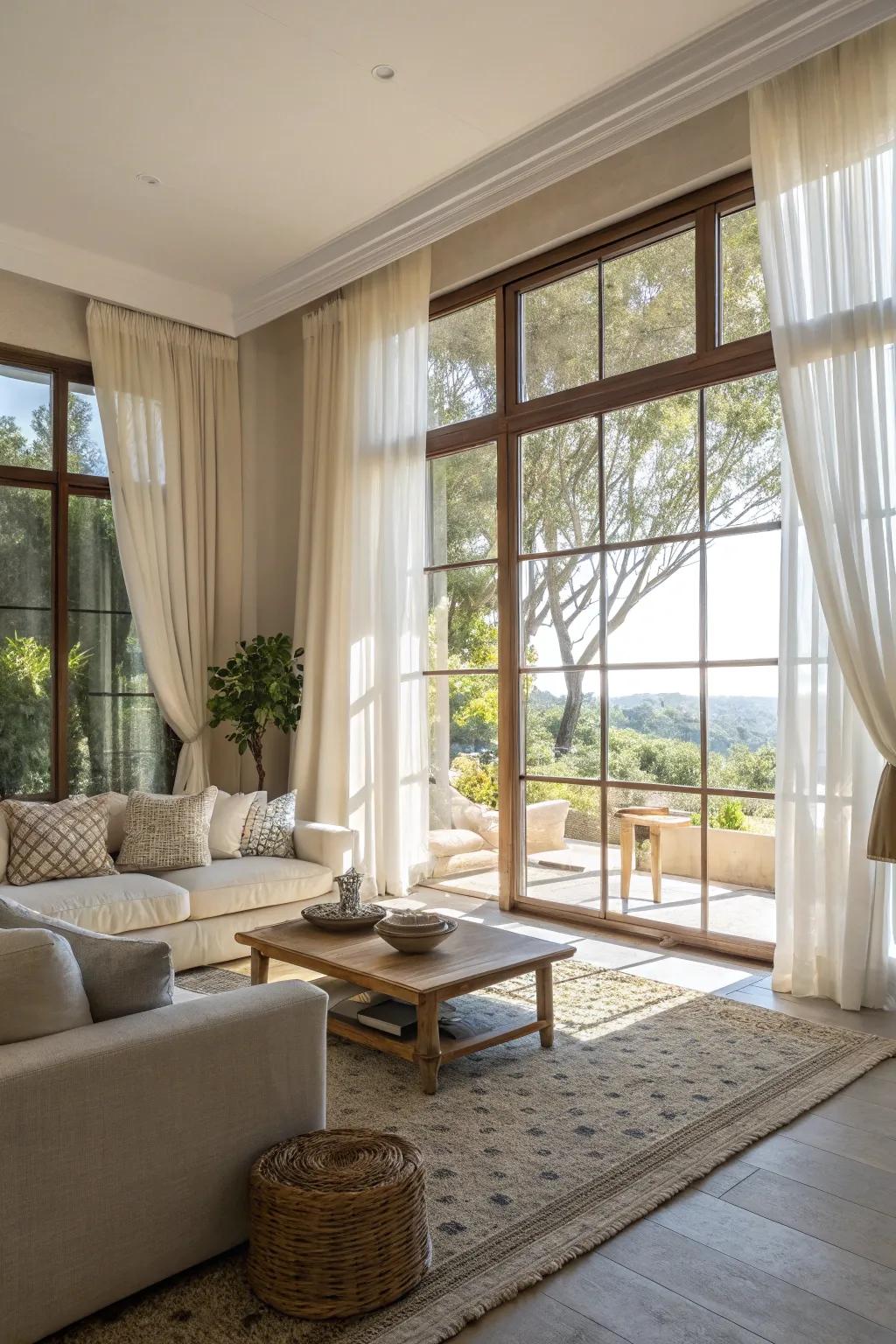 Natural light crafts an inviting and warm ambiance within any living room.