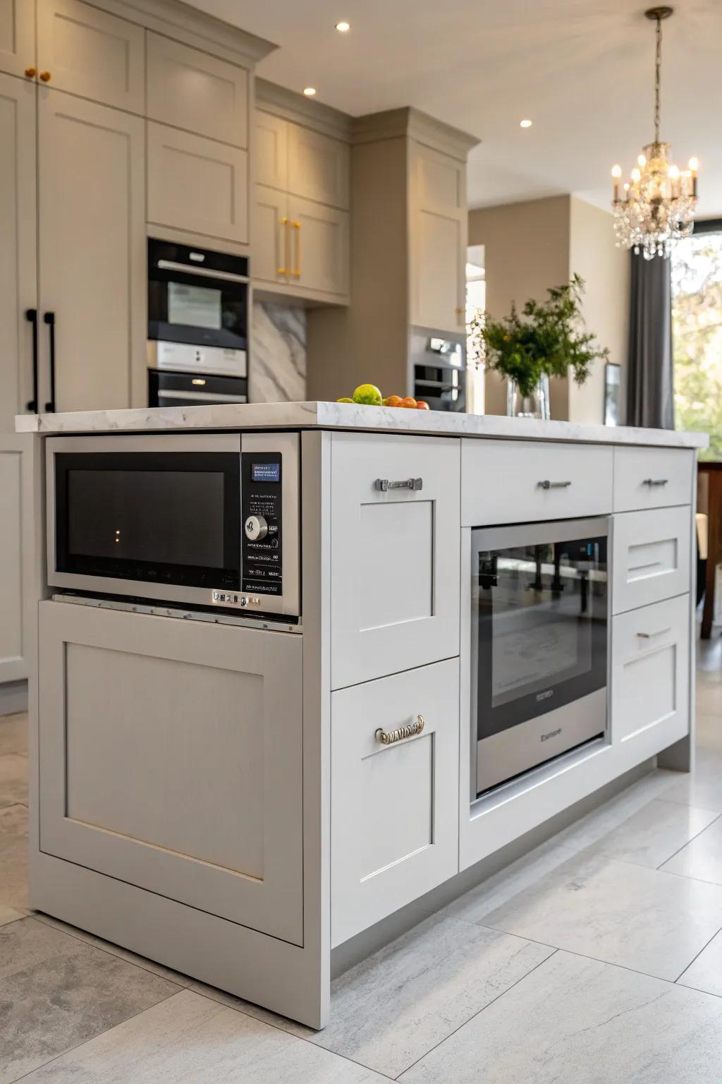 A modern slide-out cooker integrated into a culinary island.