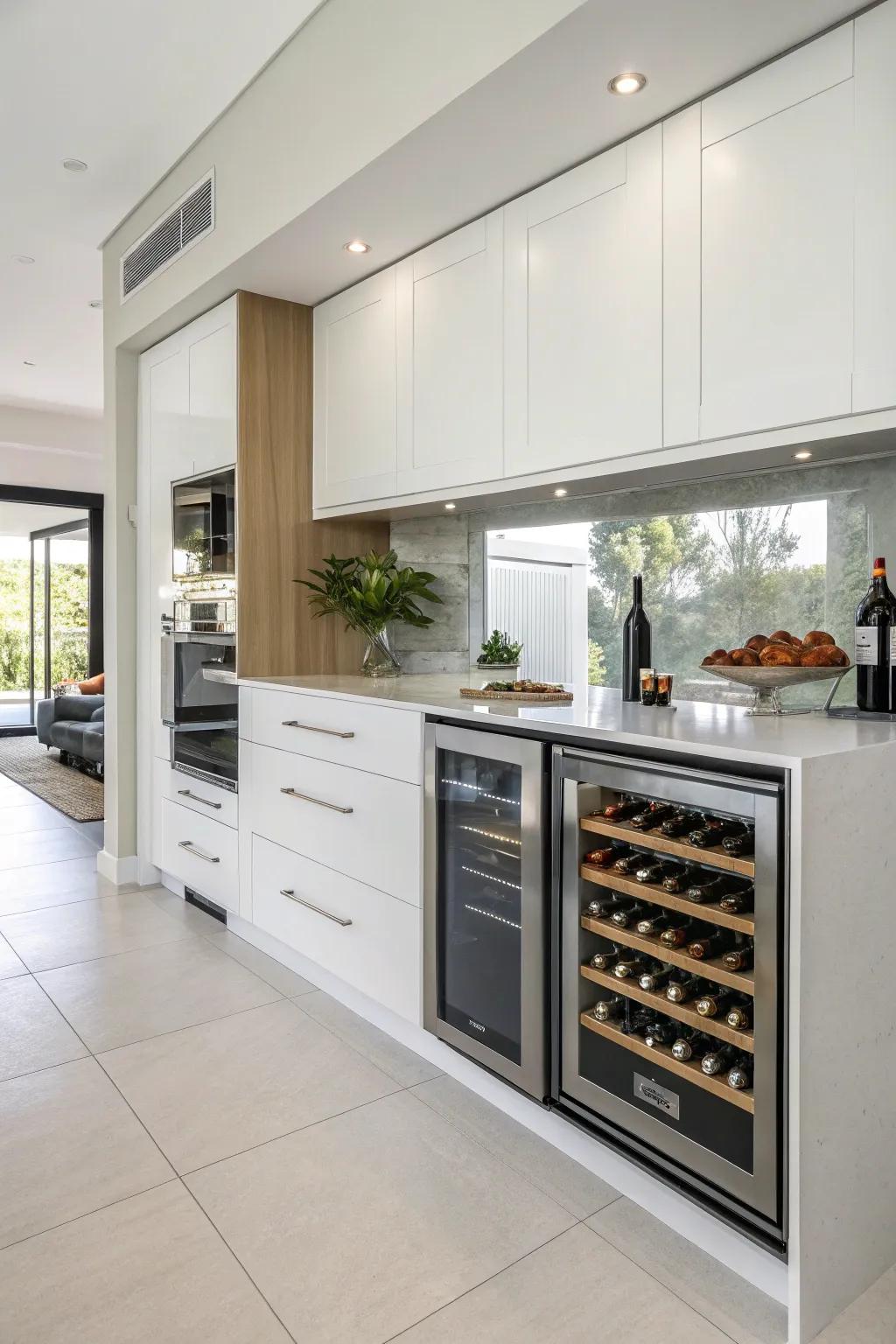 Maintain a sleek design with an under-counter beverage cooler for a modern kitchen feel.