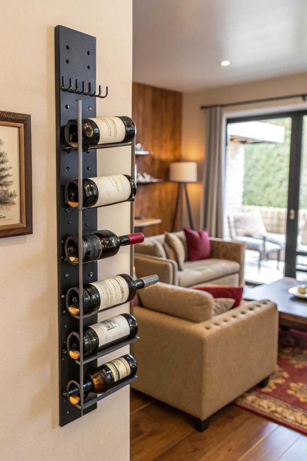With wall-mounted racks, you can turn a simple wall into a show-stopping wine display.