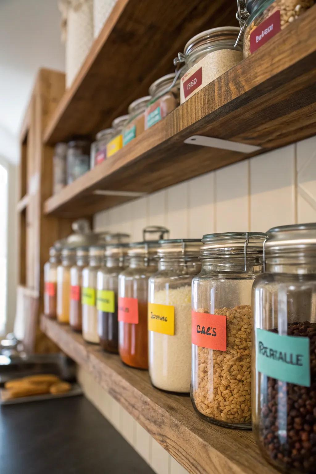 Jars with labels make sure you always grab the right item.