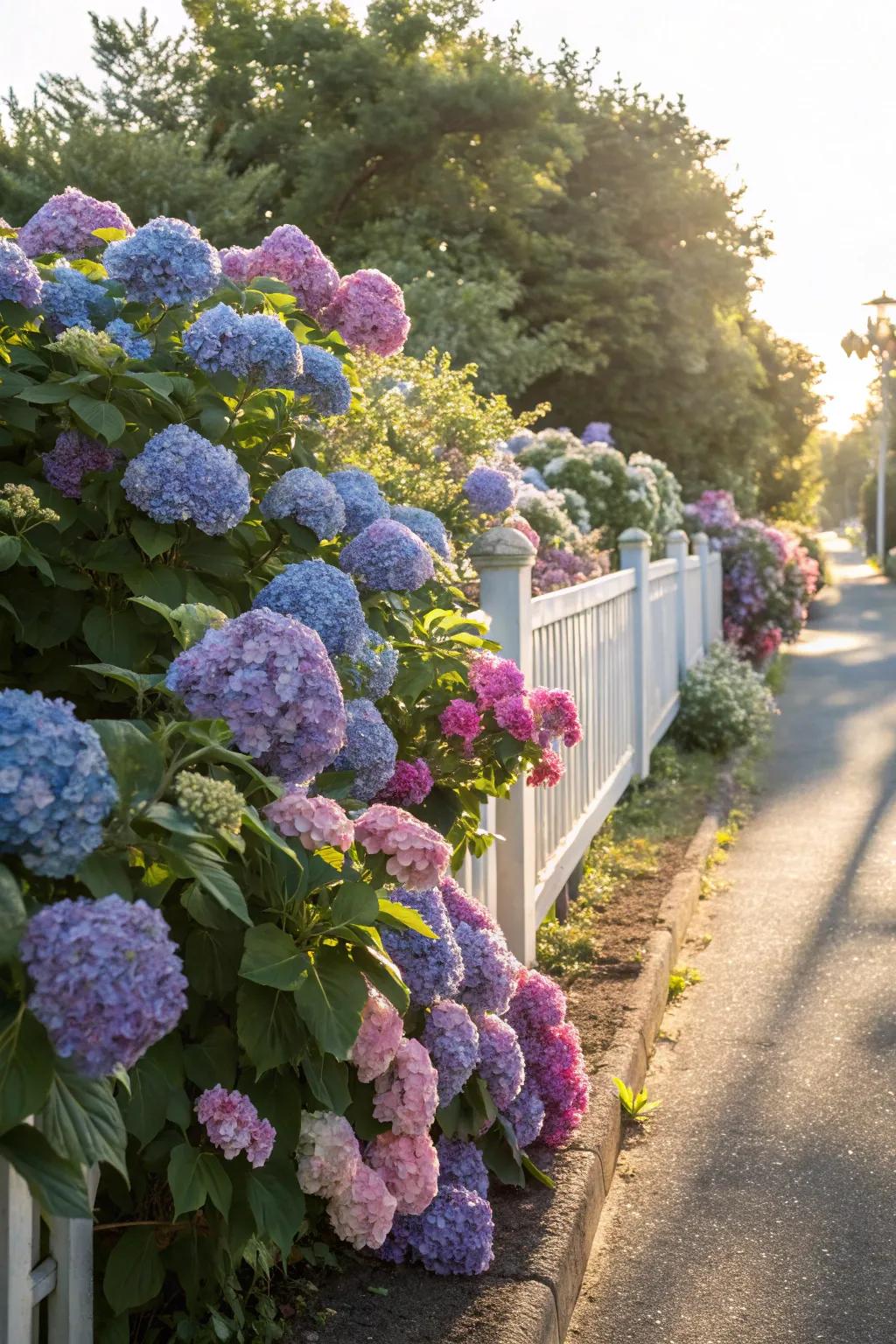 Flowering bushes make a colorful, fragrant fence.